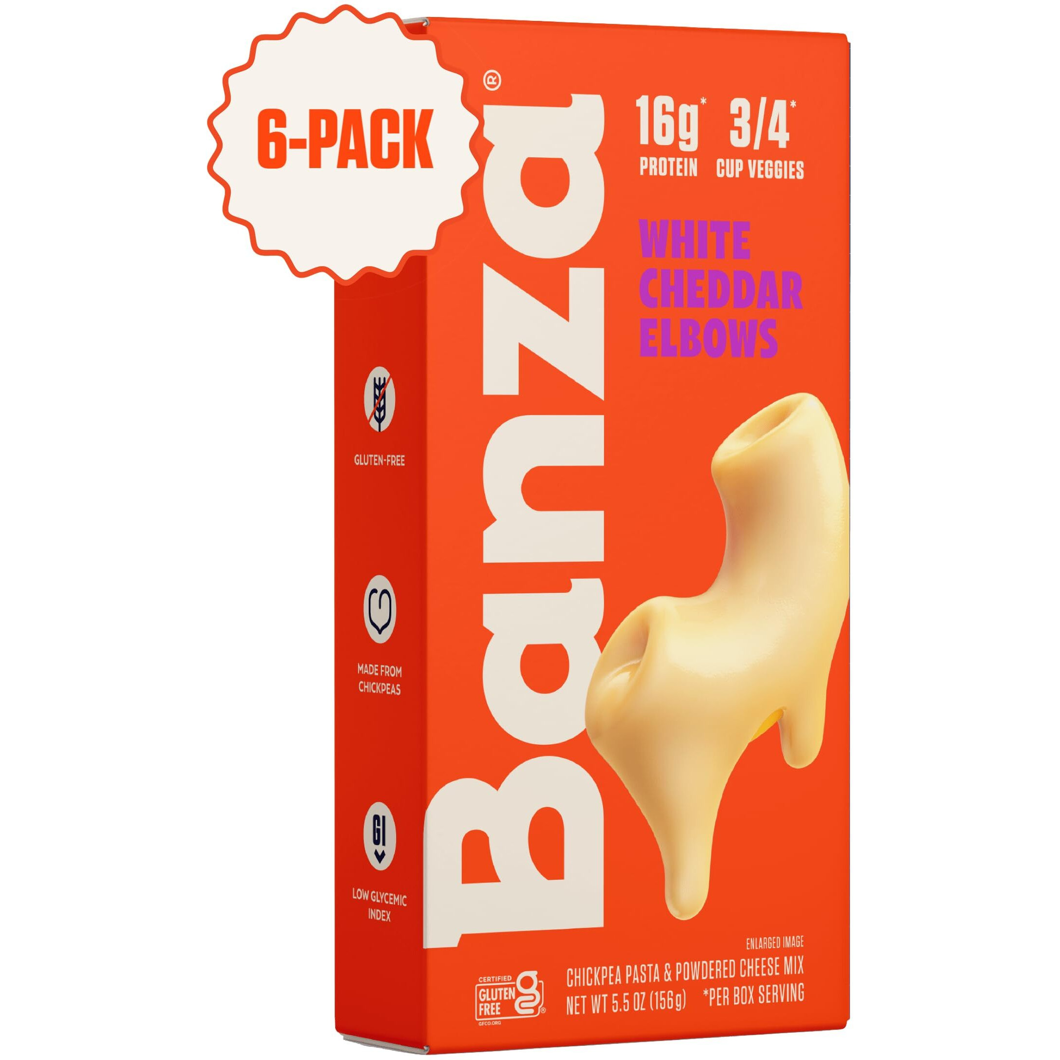 Banza Chickpea Pasta Mac & Cheese - High Protein Gluten Free Healthy Pasta - Mac & Cheese, Elbows With White Cheddar (Pack Of 6)