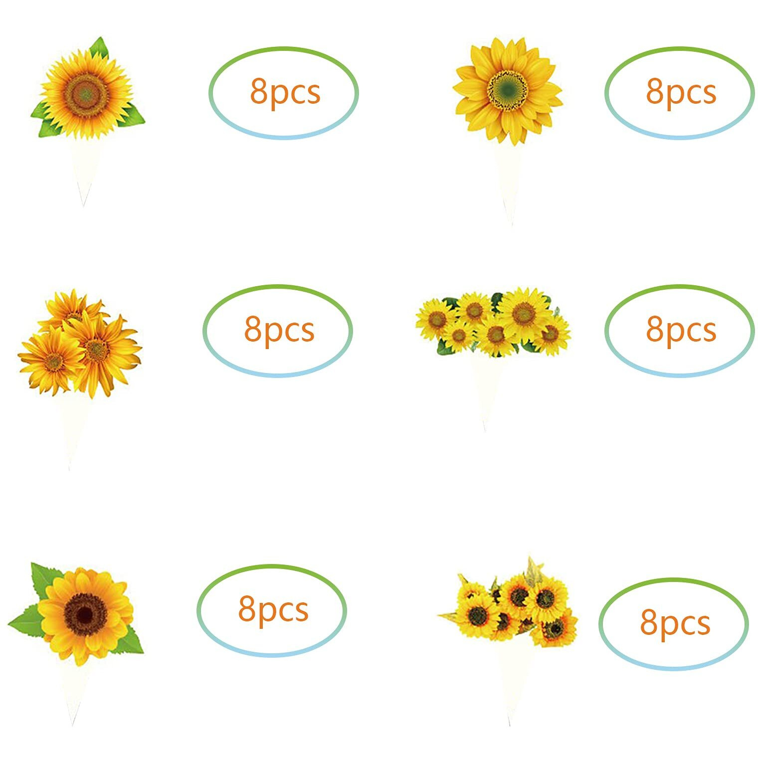 Fenghu 48 Pcs Sunflower Cupcake Toppers For Sunflower Birthday Party Decorations Supplies