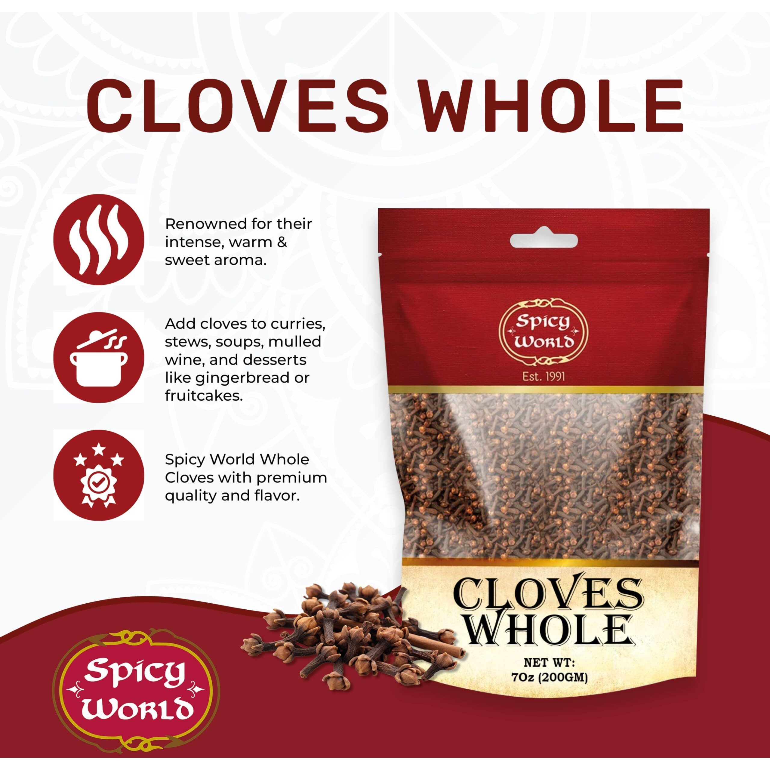 Whole Cloves 7 Oz Bag - Great For Foods, Tea, Pomander Balls, And Even Potpourri - By Spicy World