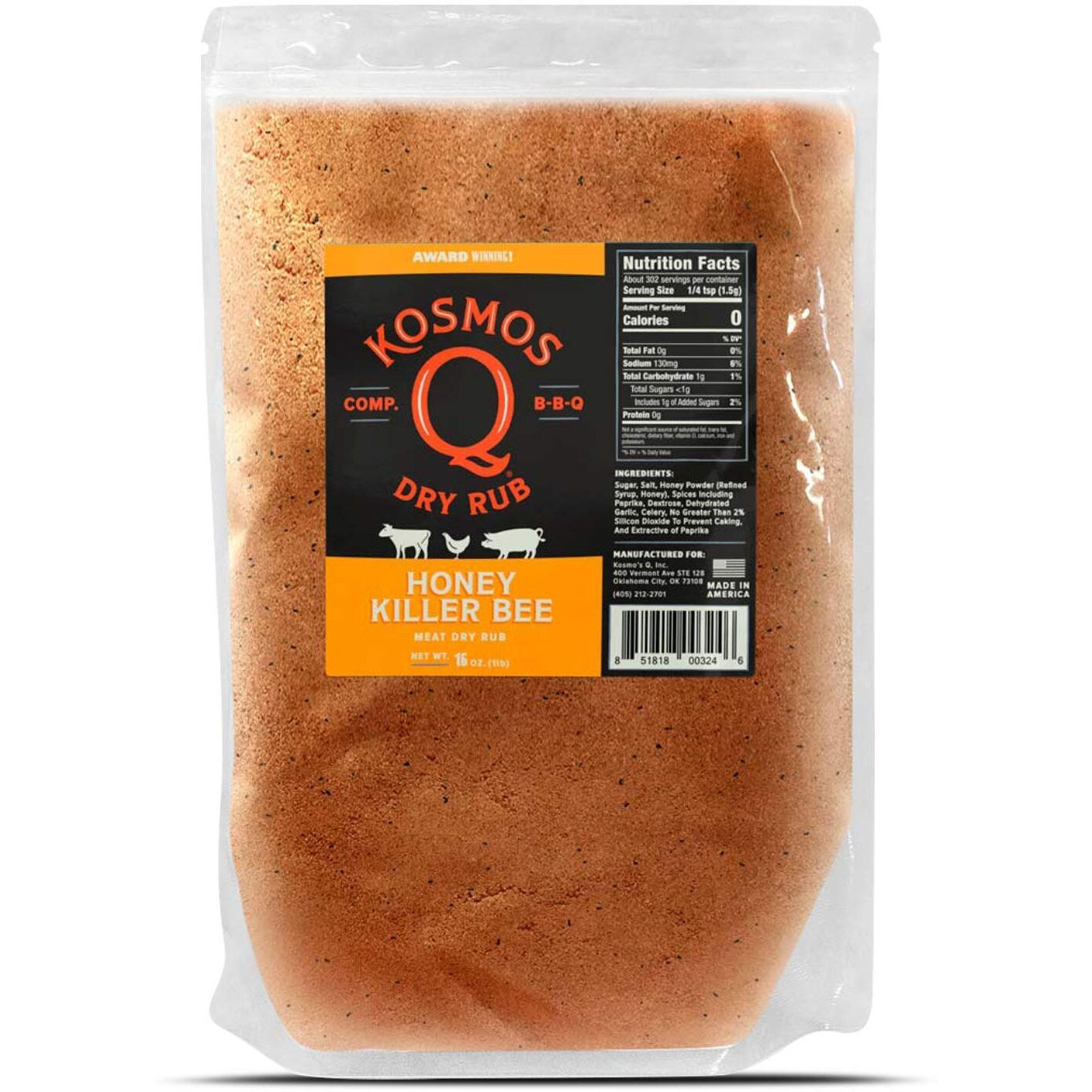 Kosmos Q Honey Killer Bee Bbq Rub | Sweet & Savory Blend | Great On Brisket, Steak, Chicken, Ribs & Pork | Best Barbecue Rub | Meat Seasoning & Spice Dry Rub | 1 Lb Bag