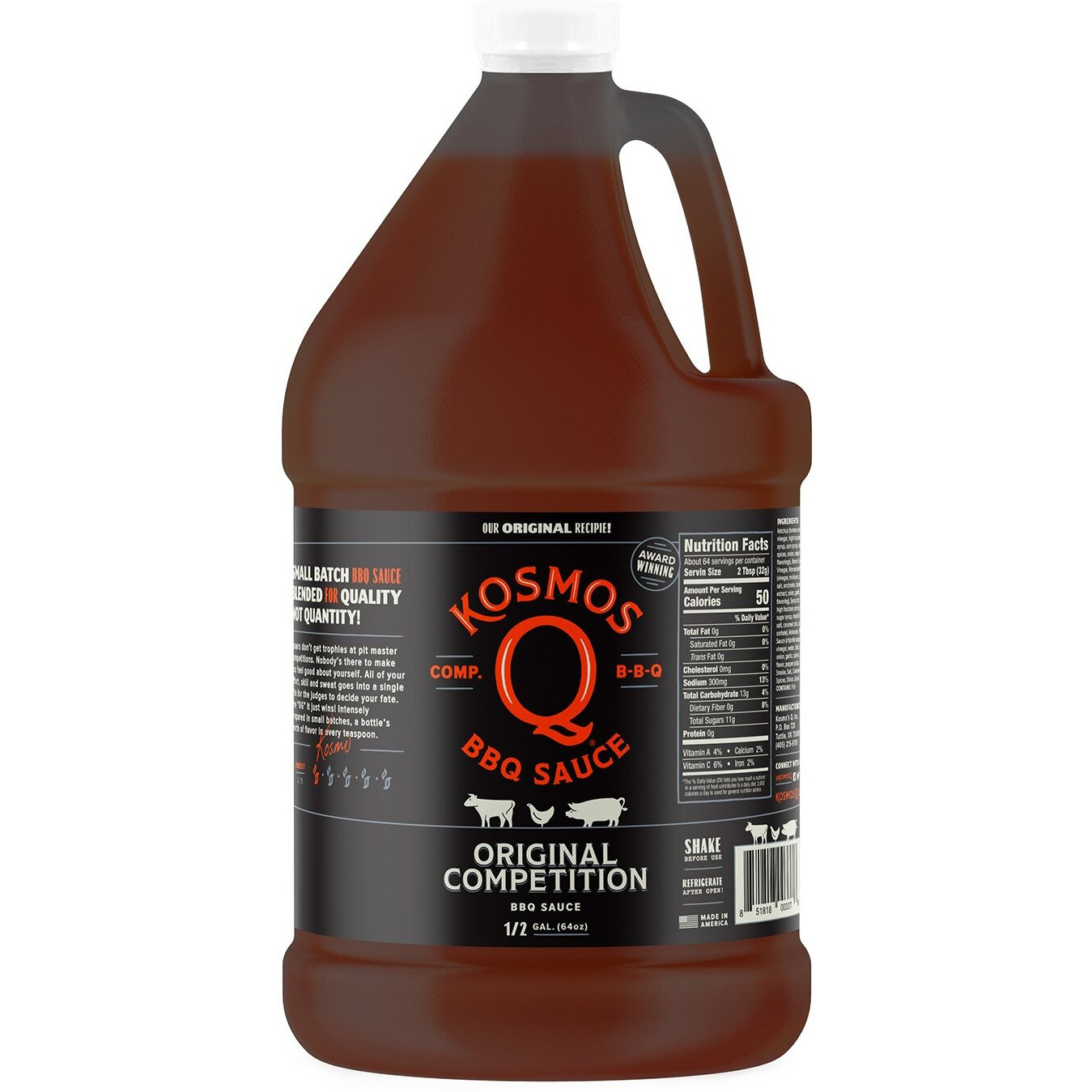 Kosmos Q Original Competition Bbq Sauce - 64 Oz Bottle For Award-Winning Bbq & Marinades - Thick Barbecue Sauce For Tender Meat (Original Competition)