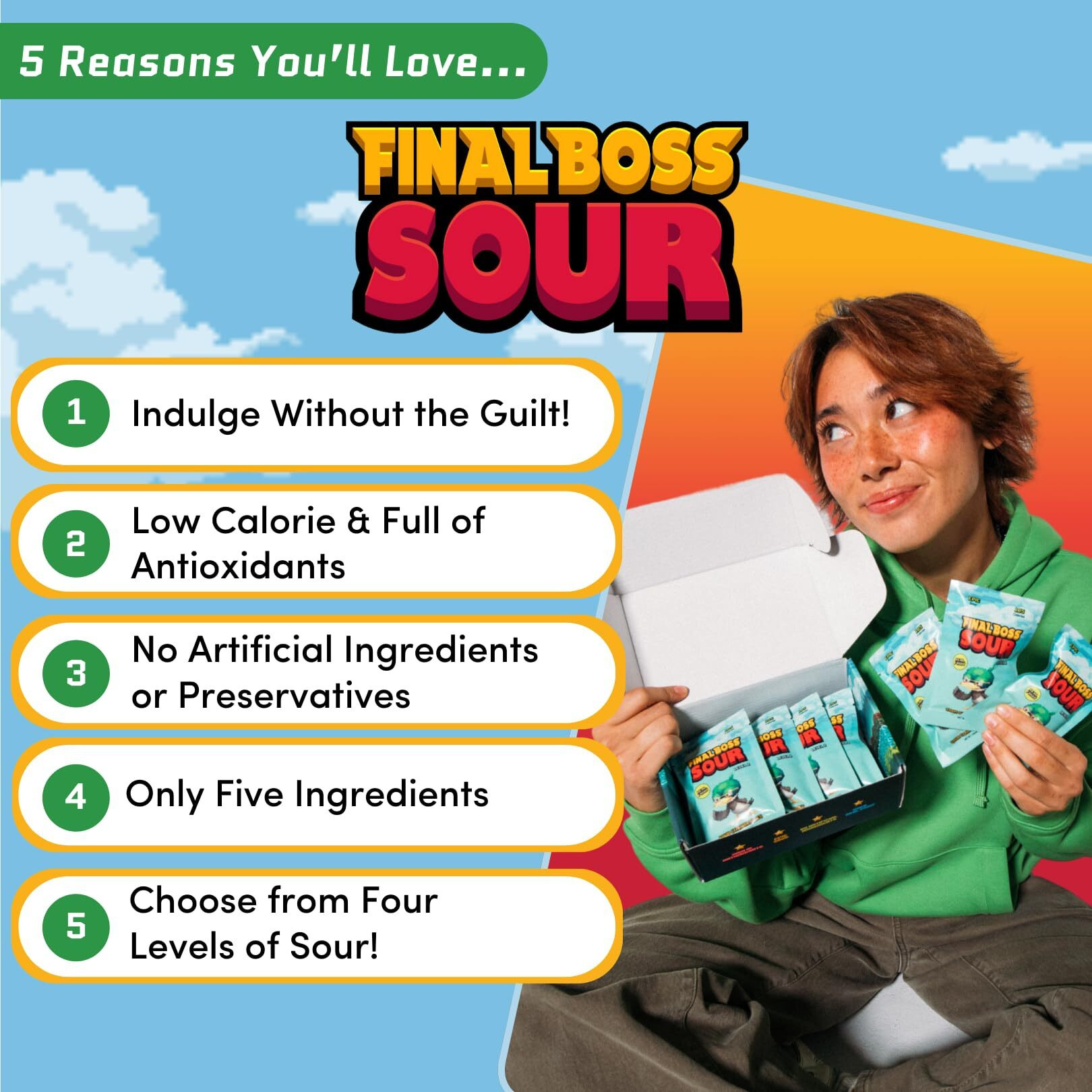 Final Boss Sour Candy Minipacks, Worlds Most Extreme Super Sour Snack Challenge, Free Of Artificial Colors, Low Calorie Healthy Snack For Kids & Adults - 3 Pack (Level 1)