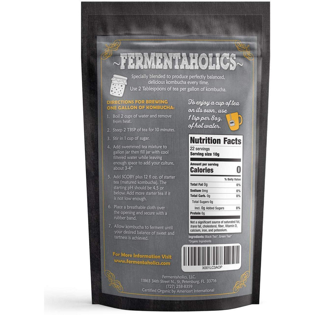 Fermentaholics Usda Certified Organic Kombucha Tea Blend 8 Oz | Makes 22 Gallons | Kosher Certified | Organic Black And Green Tea Blend | Loose Leaf