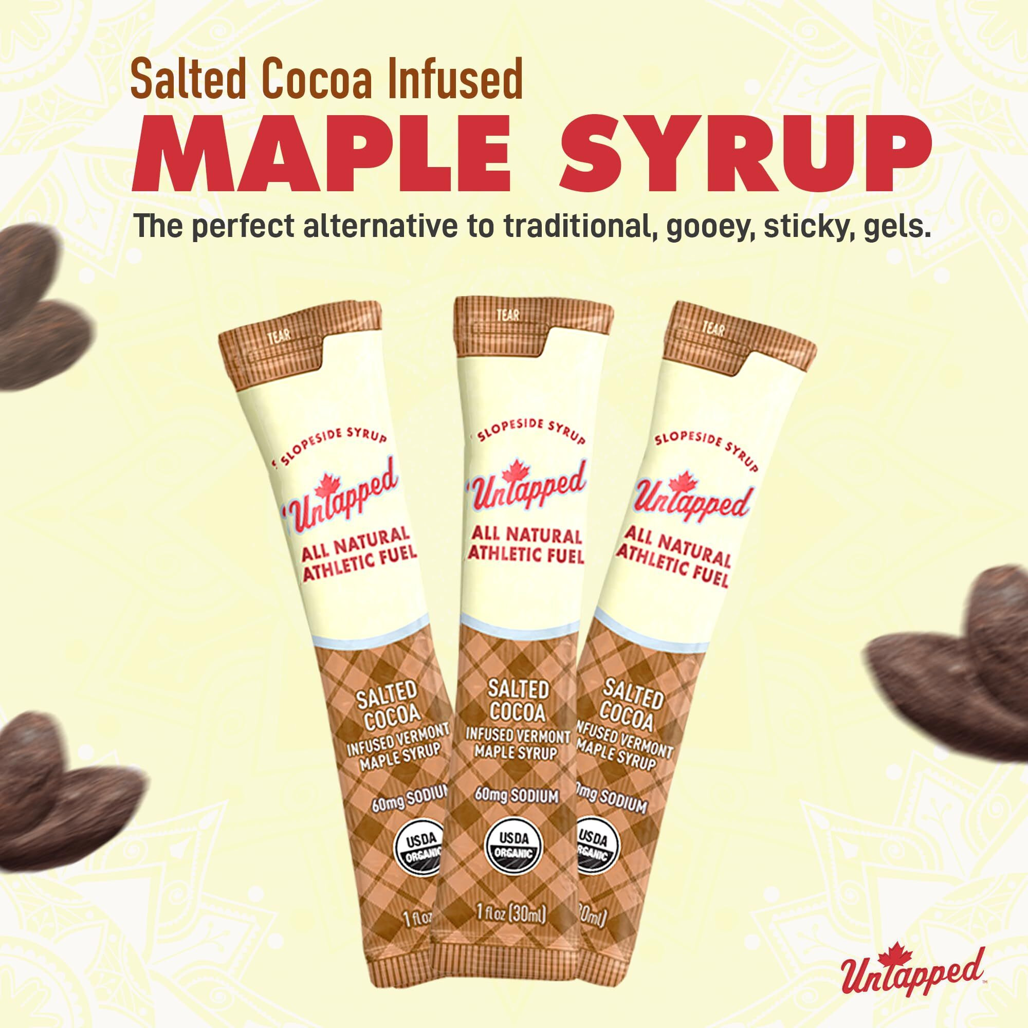 Untapped Salted Cocoa Infused Vermont Maple Syrup Packets For Athletes, Box Of 20-1 Fl Oz Each | Pure Maple Syrup With Rich Cocoa Extract And Sea Salt | Fuel To Keep You Running Longer