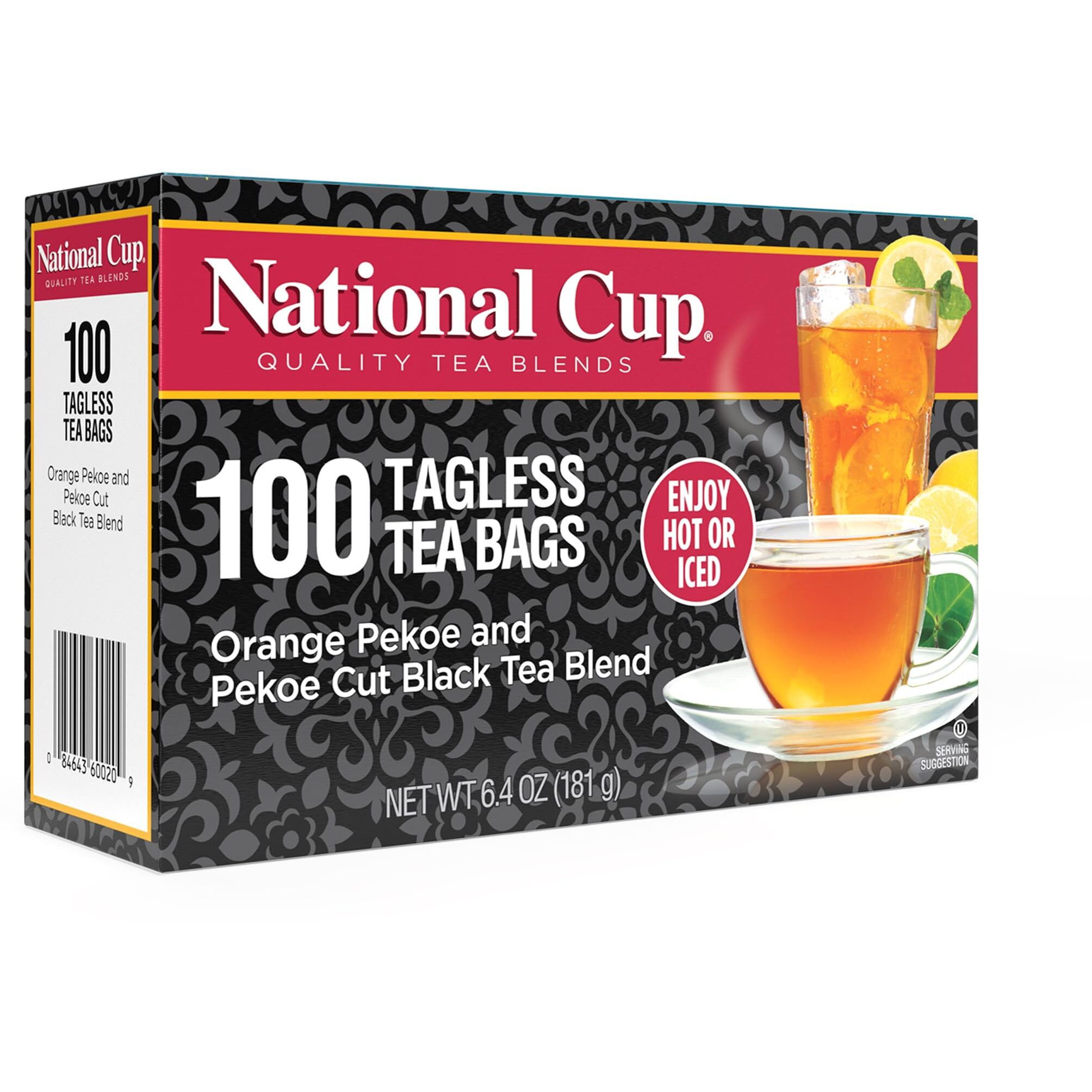 National Cup, Tagless Orange Pekoe And Pekoe Cut Black Tea Blend, Tea Bags, 100 Ct, Pack Of 6