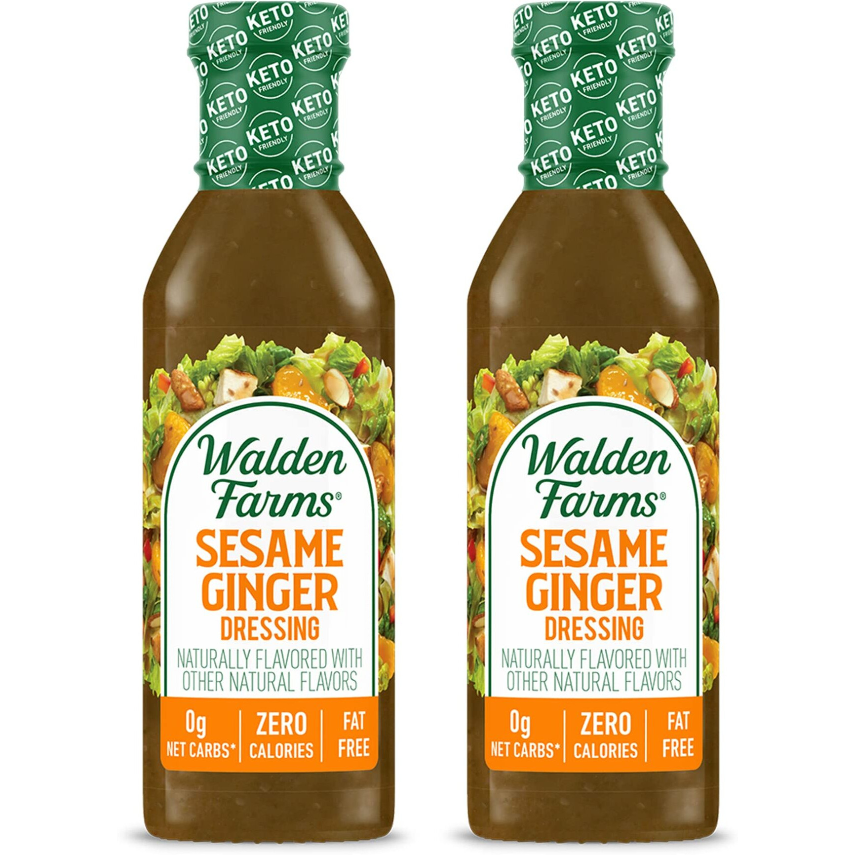 Walden Farms Sesame Ginger Dressing 12.Oz Bottle (2 Pack) - Fresh & Delicious, 0G Net Carbs Condiment, Kosher Certified - Great On Salads, Vegetables, Coleslaw, Wings, Shrimp Dipping Sauce & More