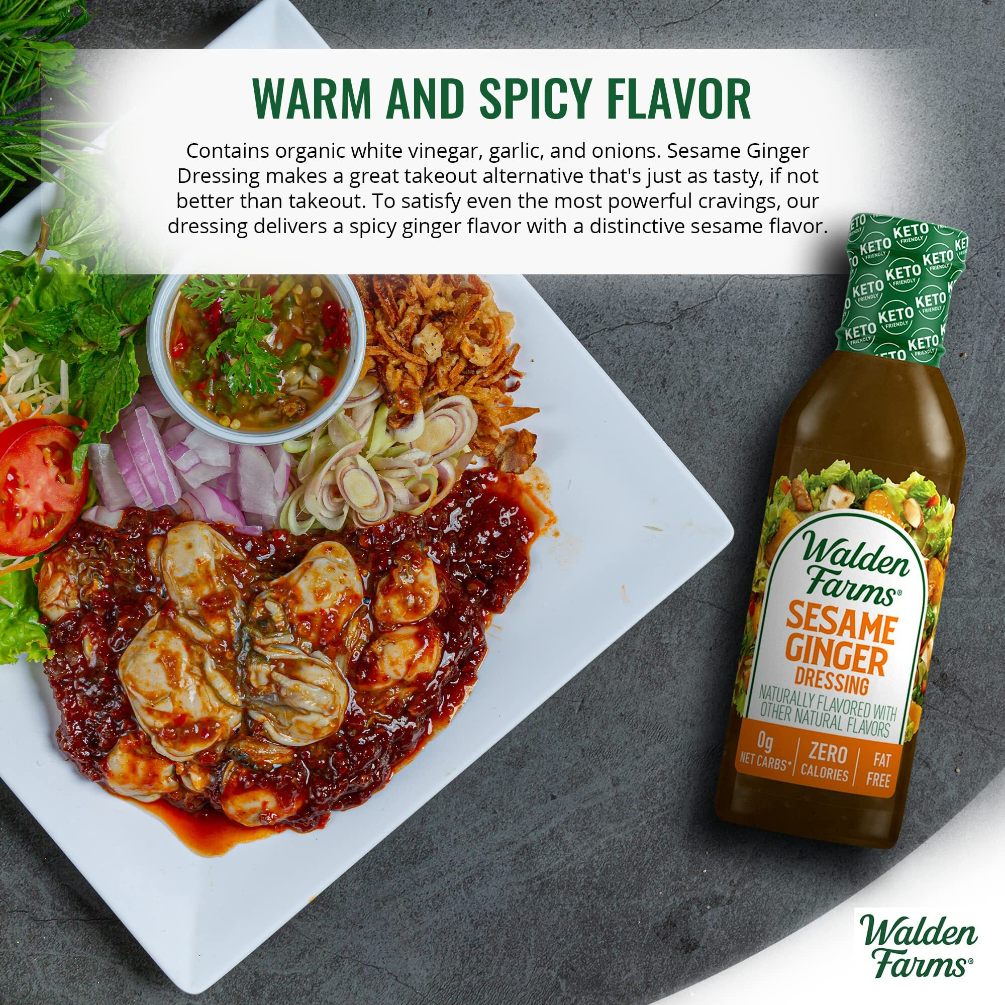 Walden Farms Sesame Ginger Dressing 12.Oz Bottle (2 Pack) - Fresh & Delicious, 0G Net Carbs Condiment, Kosher Certified - Great On Salads, Vegetables, Coleslaw, Wings, Shrimp Dipping Sauce & More