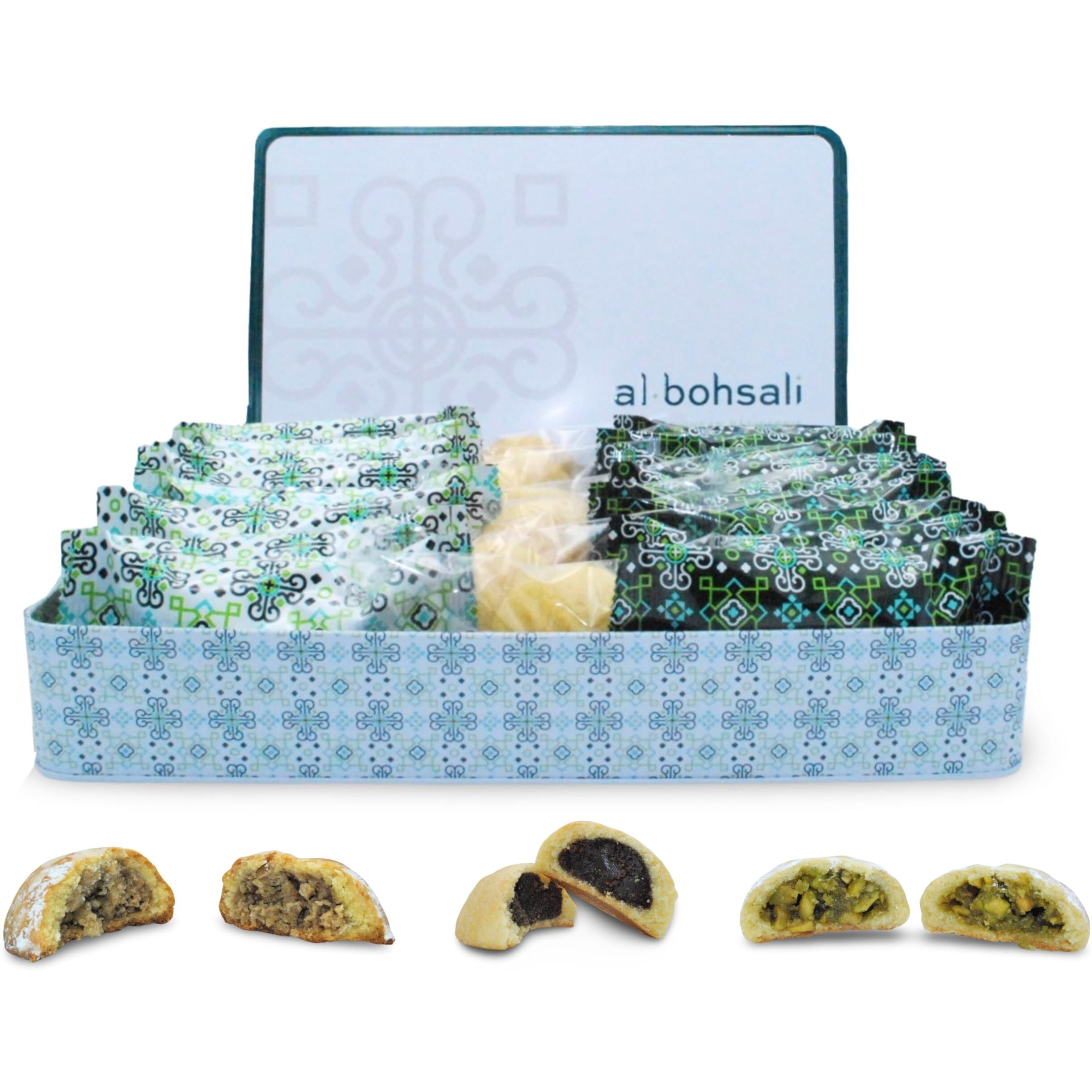 Al Bohsali Maamoul Pistachio, Walnut, And Date Filled Shortbread Cookies - 24Pc (8 Of Each)