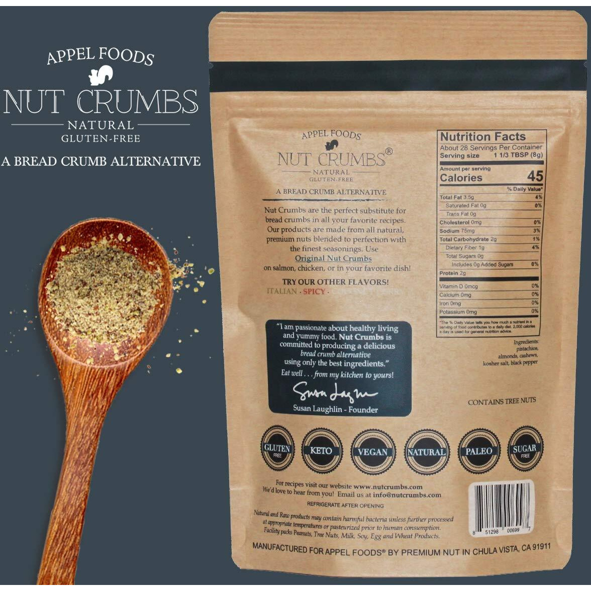 Appel Foods - Nut Crumbs - Bread Crumb Alternative - Gluten Free - Sugar Free - Low Carb - Low Sodium - Raw, Premium Nuts - Original