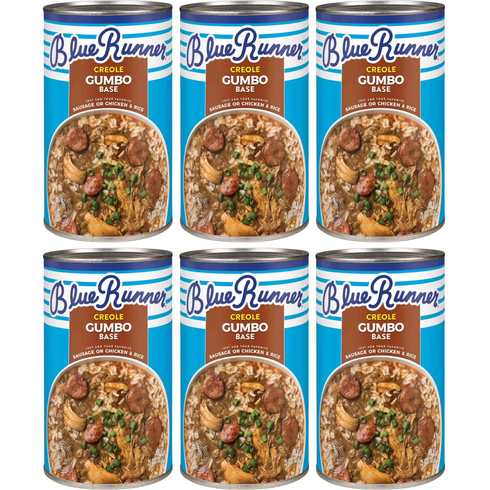 Blue Runner-Creole Chicken & Sausage Gumbo Base 25 Ounce (Pack Of 6)-A Rich, Flavorful & Authentic Creole Classic-Just Add Meat