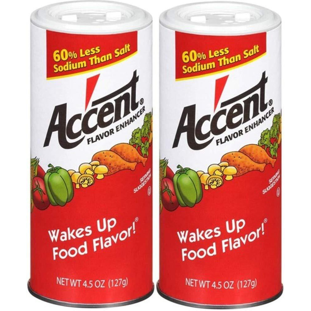 Ac'Cent Flavor Enhancer 00054 All Natural 4.5 Oz. Wakes Up Food Flavor Canister (Pack Of 2) Ideal For Meats, Poultry, Vegetables, Soups And Salads, Monosodium Glutamate Imparts An Umami Flavor