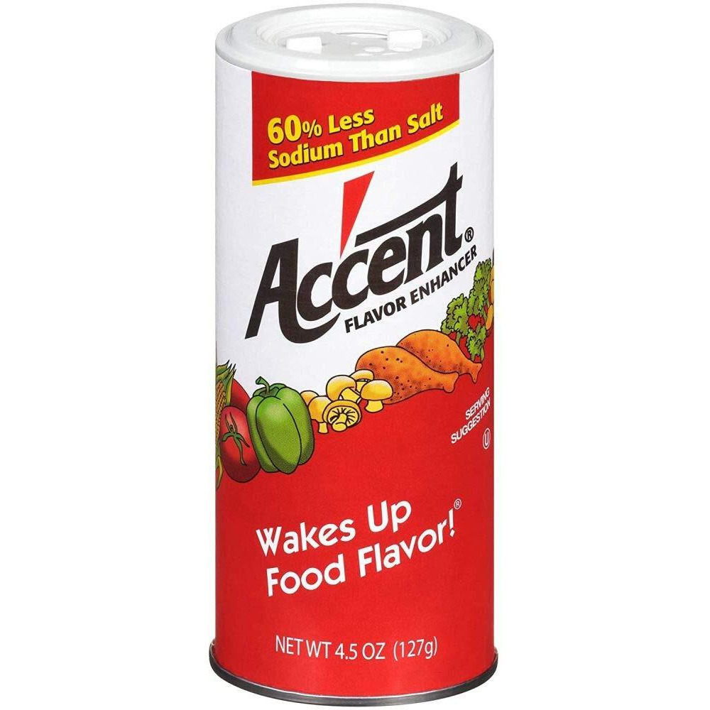Ac'Cent Flavor Enhancer 00054 All Natural 4.5 Oz. Wakes Up Food Flavor Canister (Pack Of 2) Ideal For Meats, Poultry, Vegetables, Soups And Salads, Monosodium Glutamate Imparts An Umami Flavor
