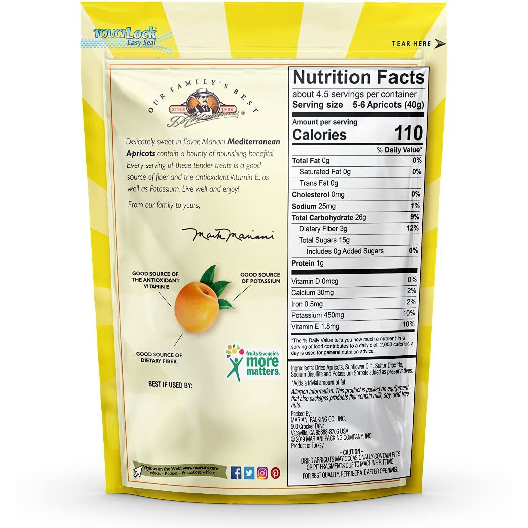 Mariani | Mediterranean Dried Apricots | Healthy Snacks For Kids & Adults | Dried Fruit | Vegan Snacks | Gluten Free Snacks | No Sugar Added, Fat Free, Non Gmo | 16 Ounces (Pack Of 1)