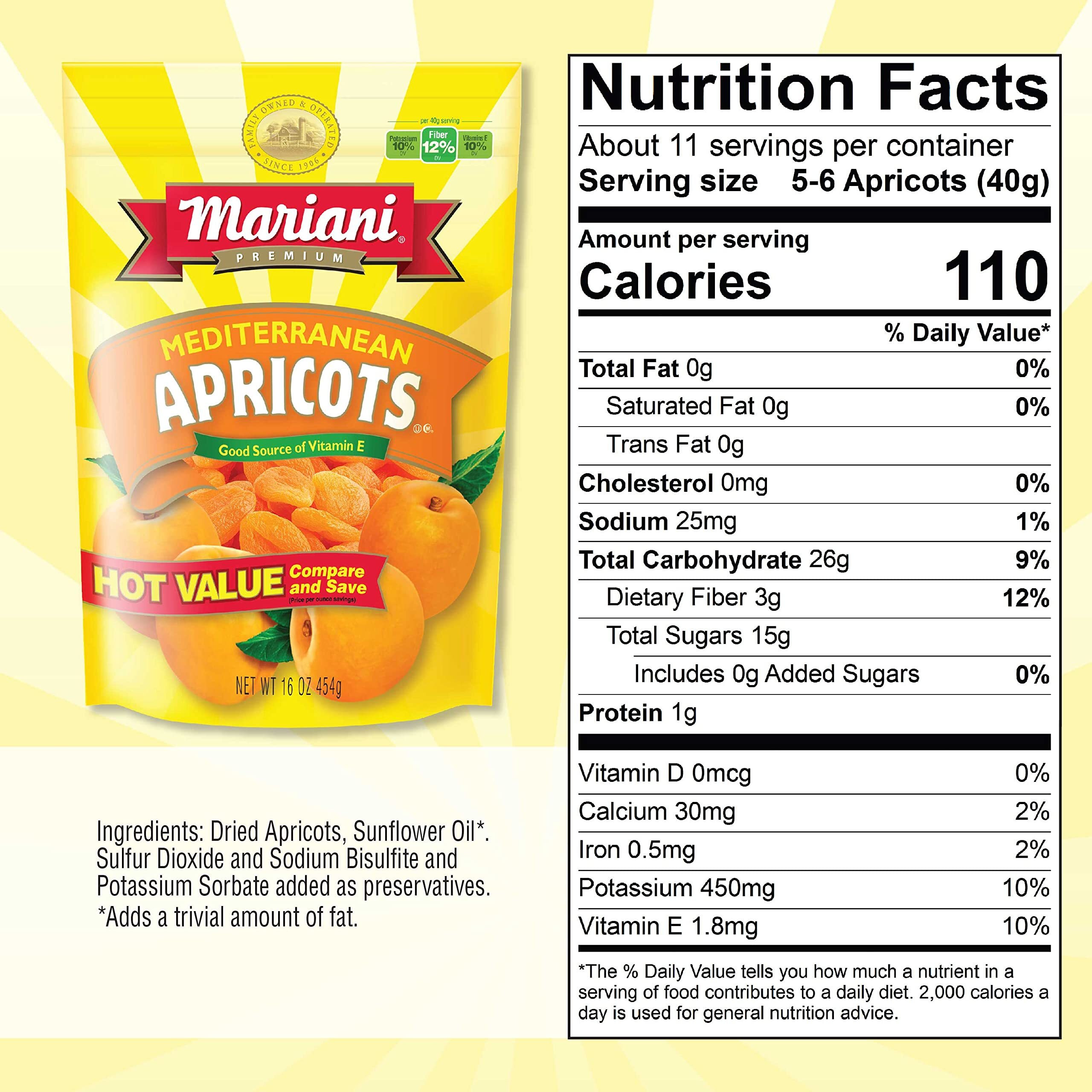 Mariani | Mediterranean Dried Apricots | Healthy Snacks For Kids & Adults | Dried Fruit | Vegan Snacks | Gluten Free Snacks | No Sugar Added, Fat Free, Non Gmo | 16 Ounces (Pack Of 1)