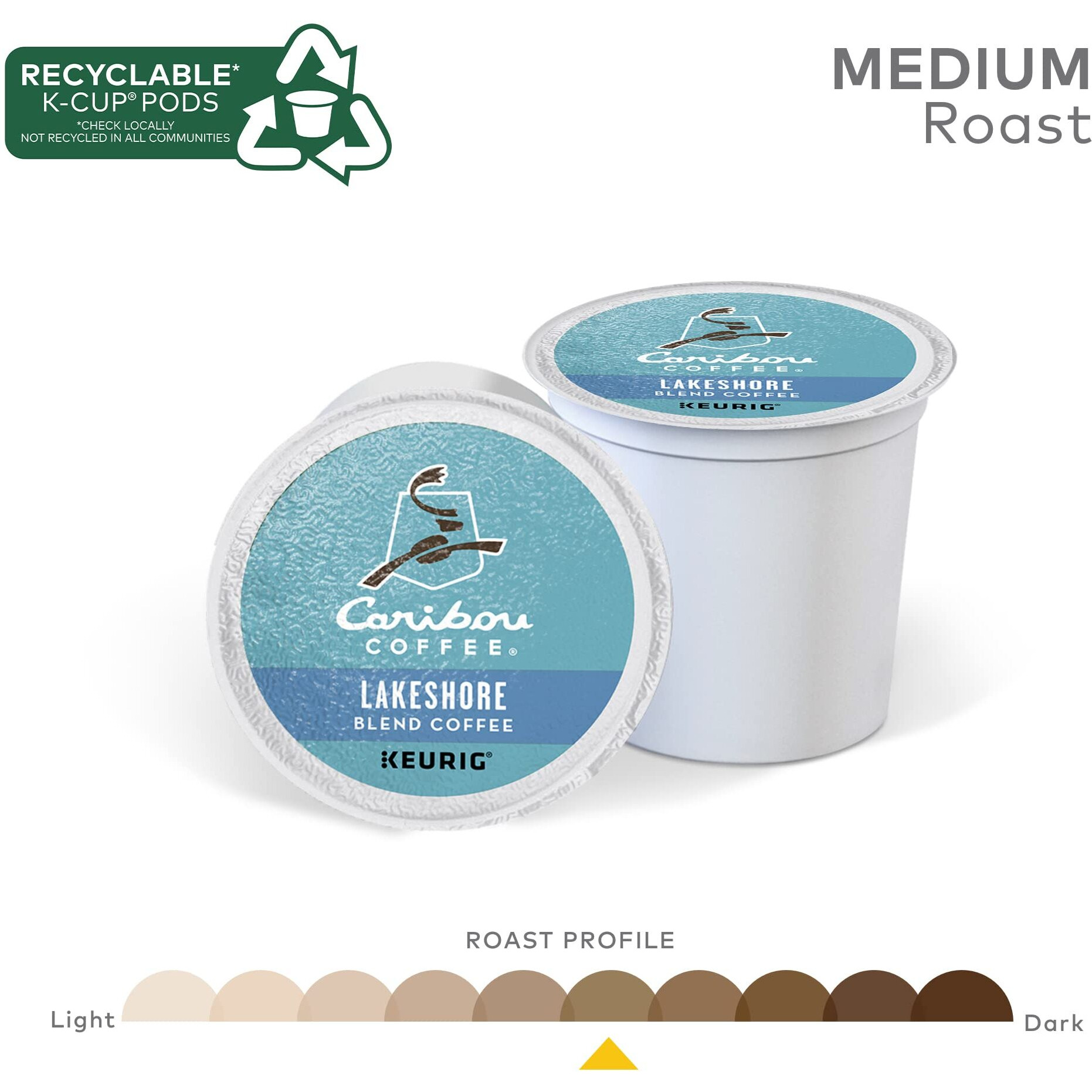 Caribou Coffee Lakeshore Blend, Single-Serve Keurig K-Cup Pods, Medium Roast Coffee, 72 Count