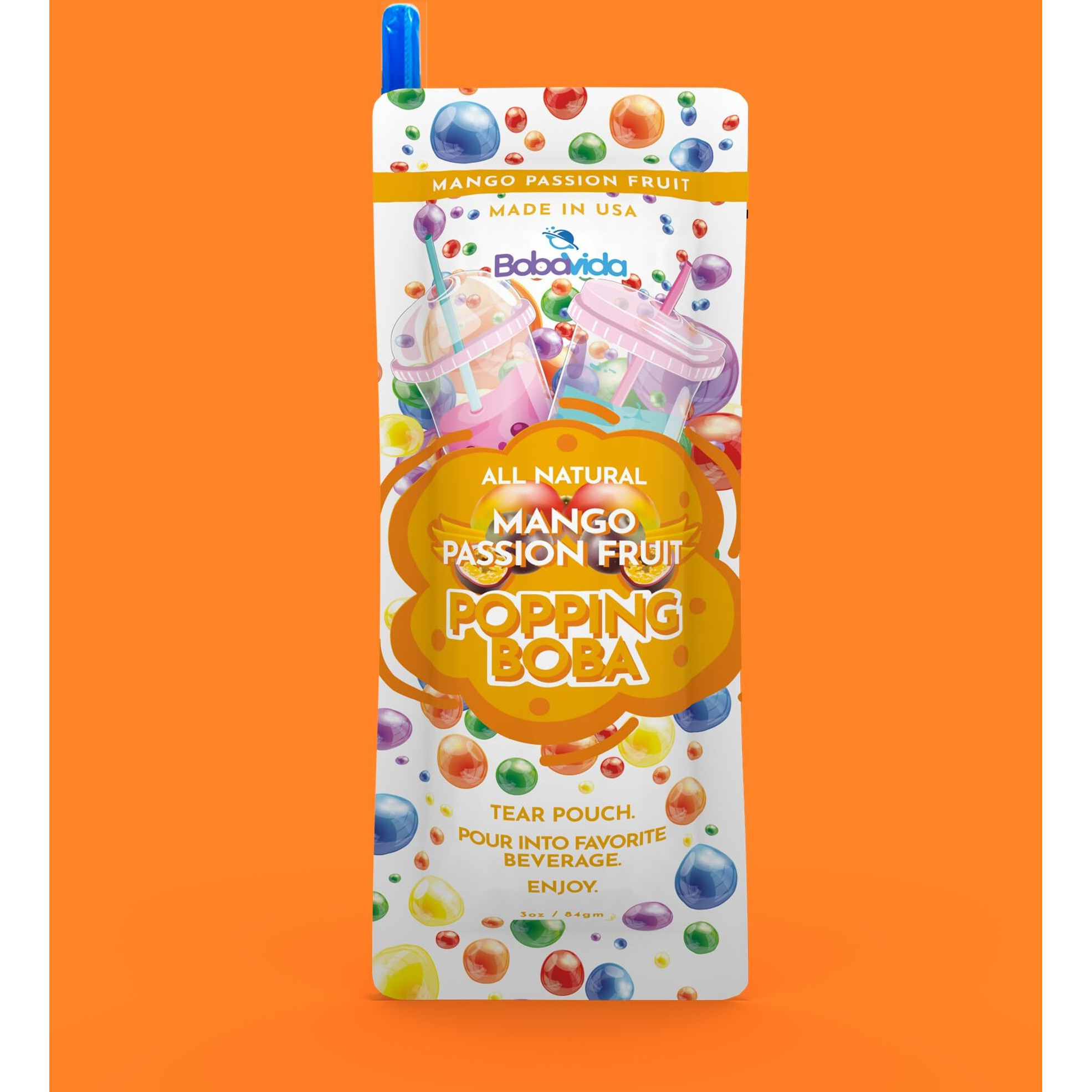 Bobavida Mango Passionfruit Popping Boba - 10 Boba Packets With Straws For Drinks, Desserts & Food Toppings - Non-Gmo Popping Boba Pearls