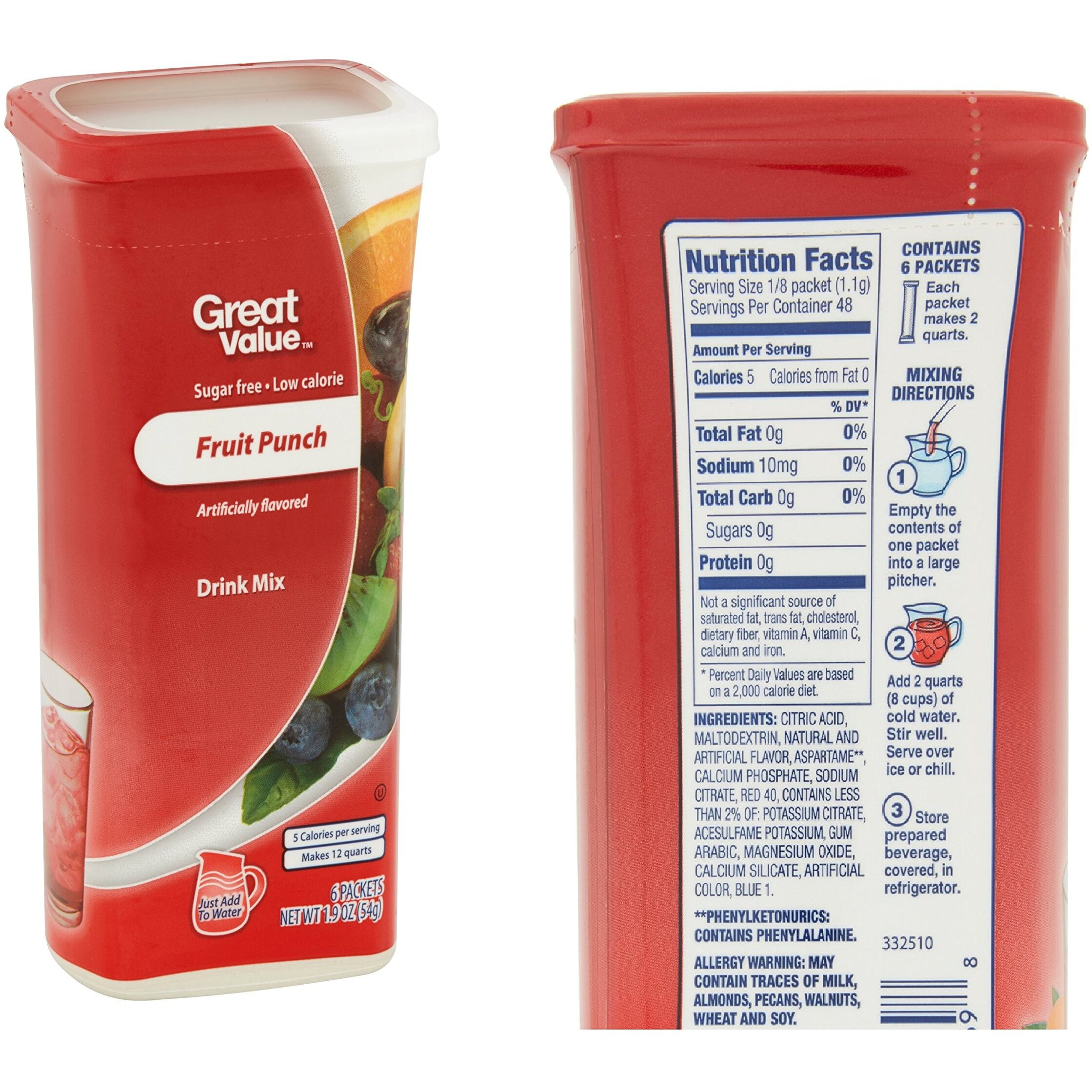 Great Value Drink Mix, Sugar Free, Fruit Punch, Cherry And Grape Bundle Of 3 Flavor Canisters. (Canister Designs May Vary)