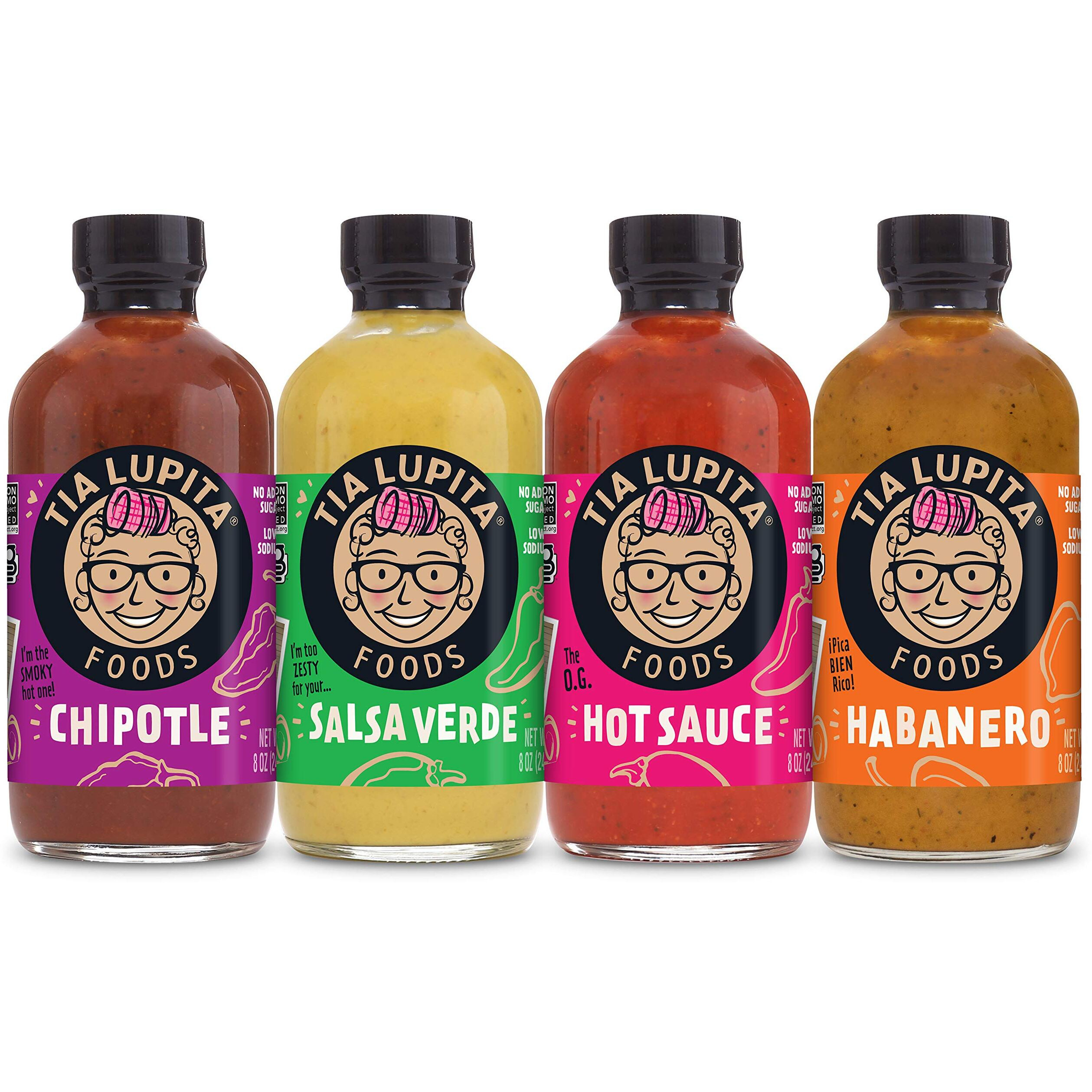 Tia Lupita Hot Sauce Variety Pack - 4 Bottles Of Flavorful Heat - Jalapeo, Salsa Verde, Habanero, Chipotle - Gluten-Free, Non-Gmo, Sugar Free, Low Sodium, Keto, No Carbs