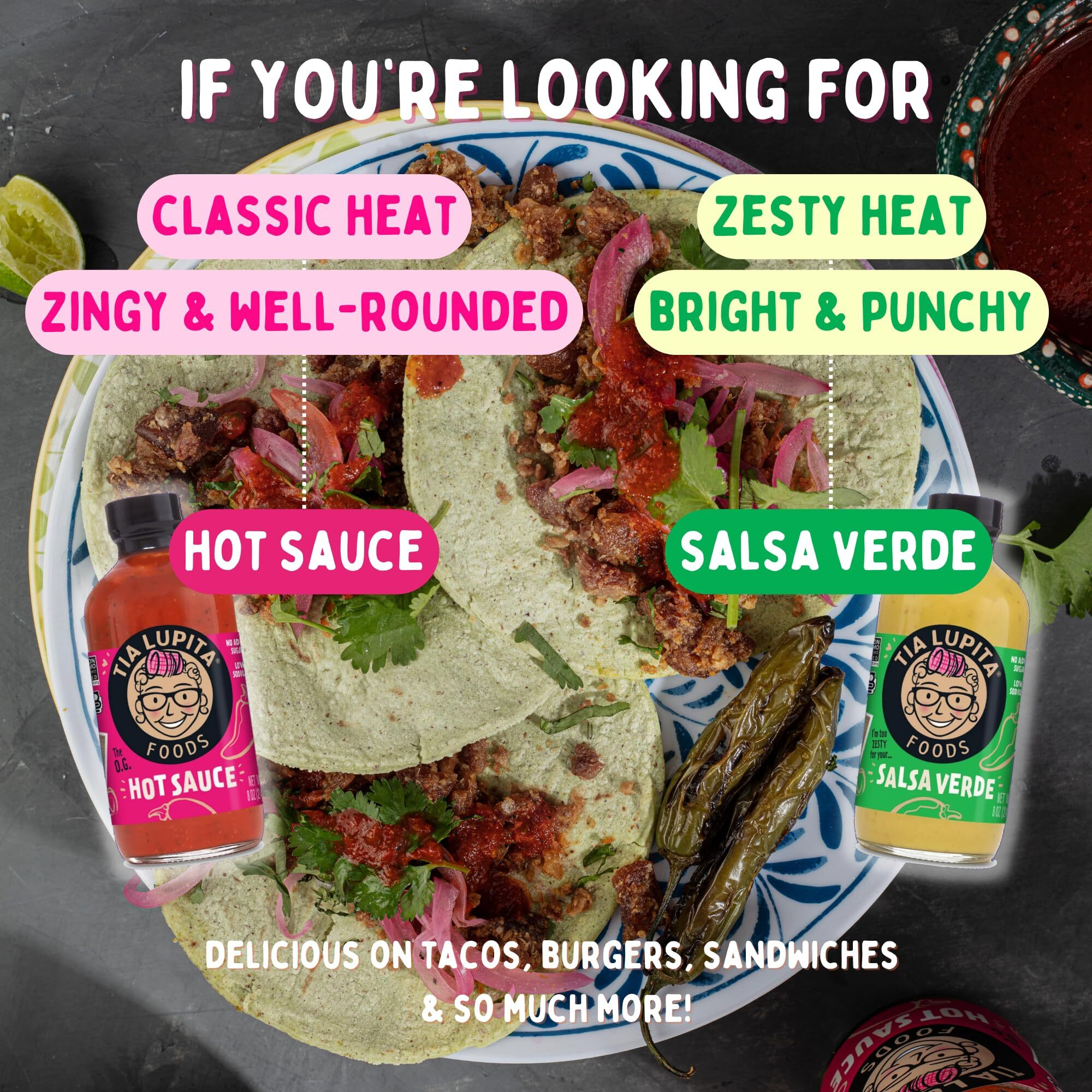 Tia Lupita Hot Sauce Variety Pack - 4 Bottles Of Flavorful Heat - Jalapeo, Salsa Verde, Habanero, Chipotle - Gluten-Free, Non-Gmo, Sugar Free, Low Sodium, Keto, No Carbs