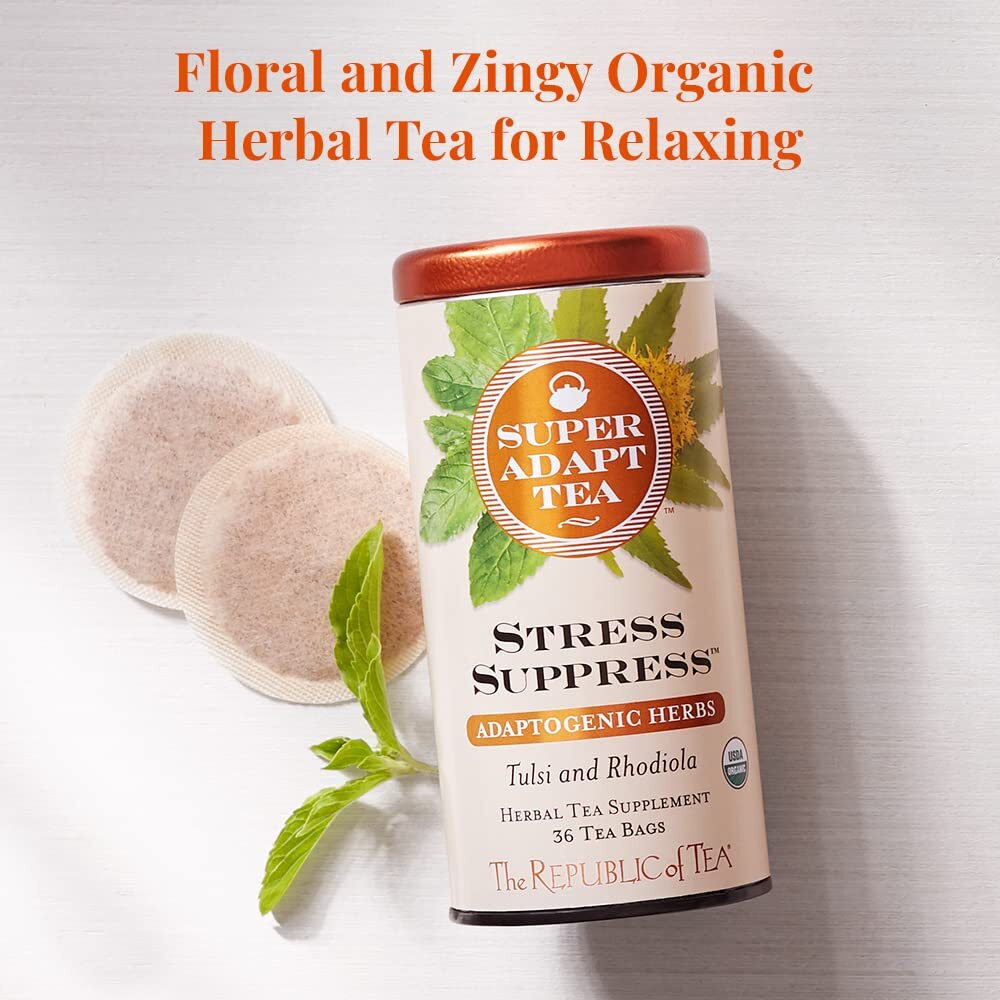 The Republic Of Tea - Superadapt Stress Suppress Herbal Tea, 36 Tea Bags, Organic, Caffeine Free, Tulsi And Rhodiola Herbal Tea
