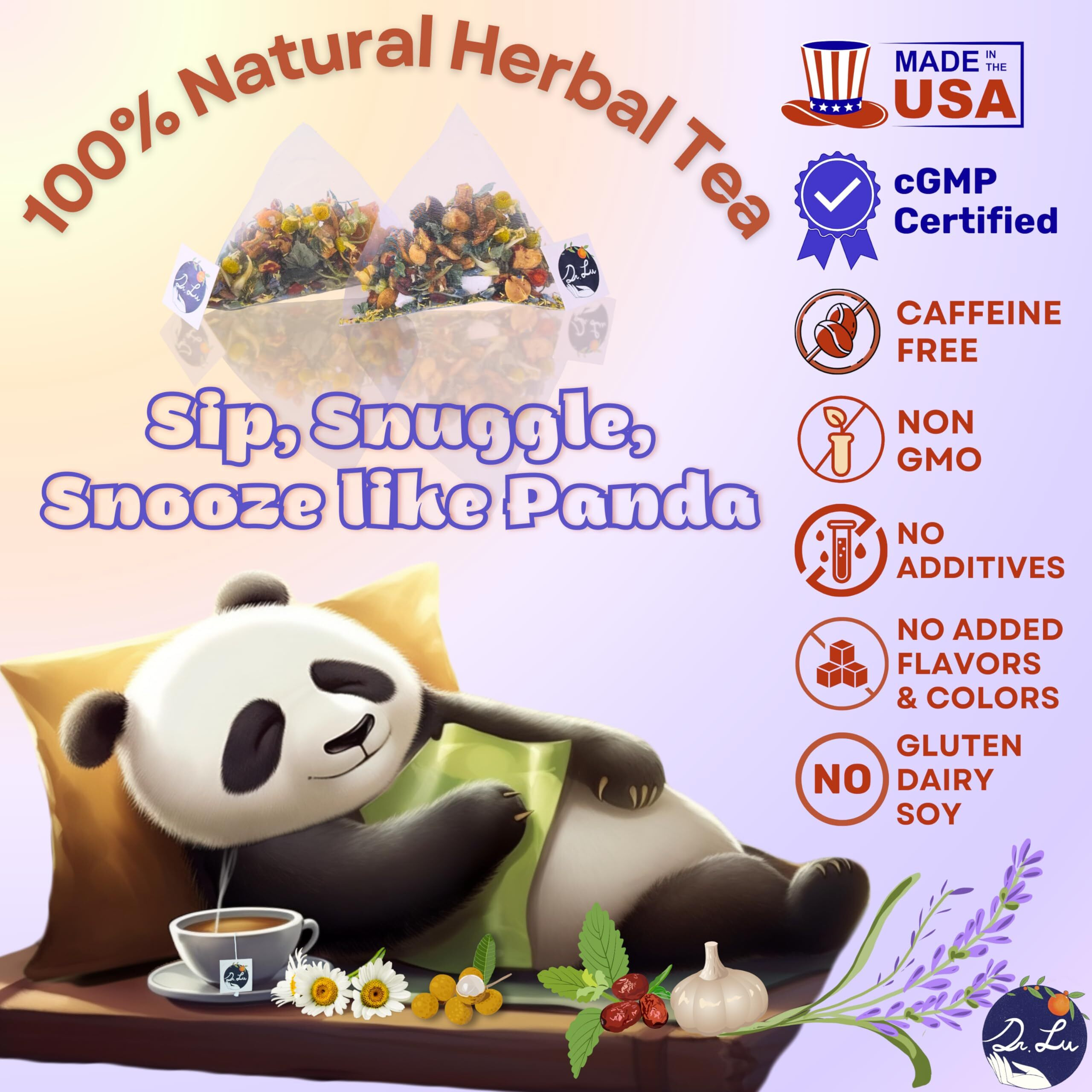 Dr. Lu's Happy Sleep Tea | 100% Natural Melatonin Sleepytime Tea For Deep Sleep | Bedtime Tea With 11 Relaxing Herbs | Chamomile Tea Bags, Lavender & Lemon Balm