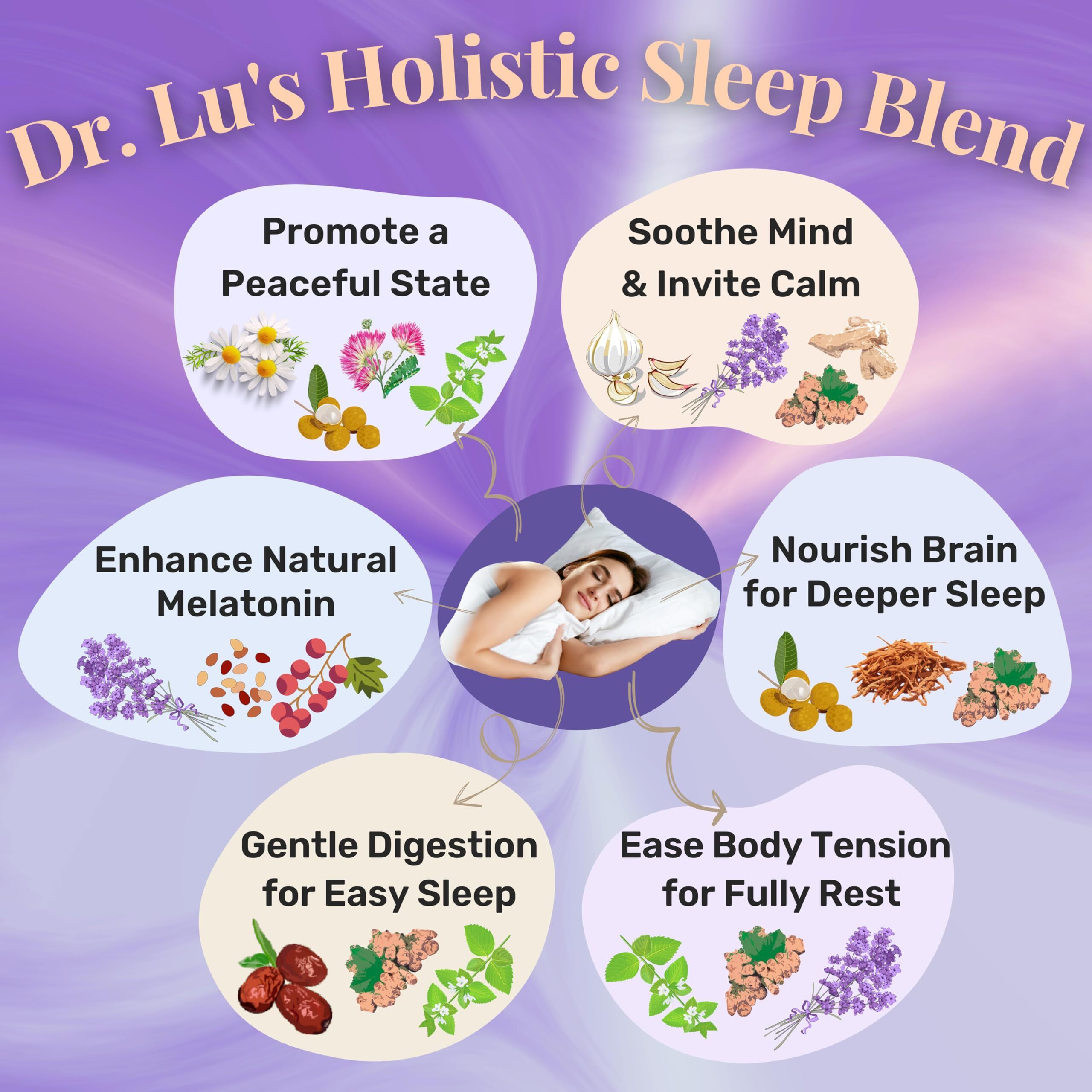Dr. Lu's Happy Sleep Tea | 100% Natural Melatonin Sleepytime Tea For Deep Sleep | Bedtime Tea With 11 Relaxing Herbs | Chamomile Tea Bags, Lavender & Lemon Balm