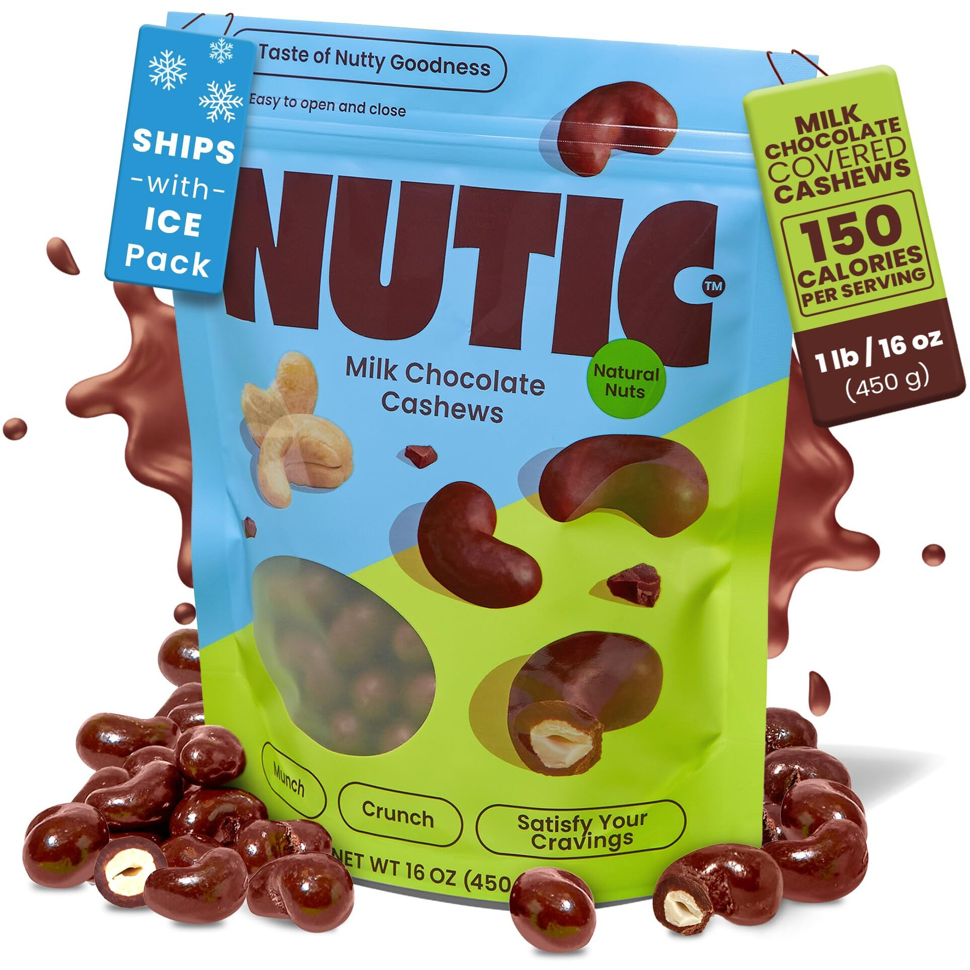 Nutic Milk Chocolate Covered Cashews - 1Lb, Creamy Delights For Snacking & Gifting, Irresistible Chocolate-Covered Nuts For Holidays And Everyday Indulgence - Made In The Usa - (Pack Of 1)