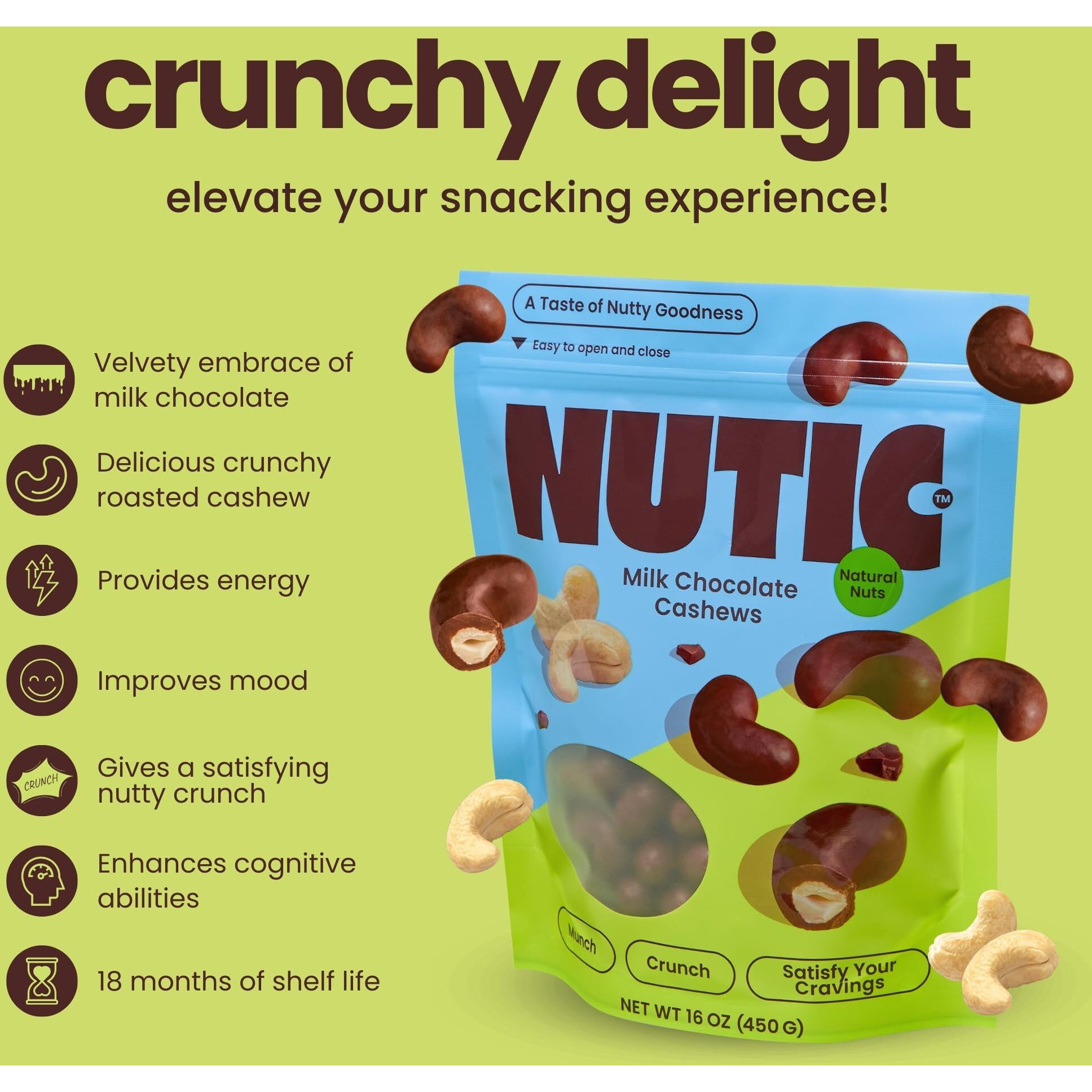 Nutic Milk Chocolate Covered Cashews - 1Lb, Creamy Delights For Snacking & Gifting, Irresistible Chocolate-Covered Nuts For Holidays And Everyday Indulgence - Made In The Usa - (Pack Of 1)
