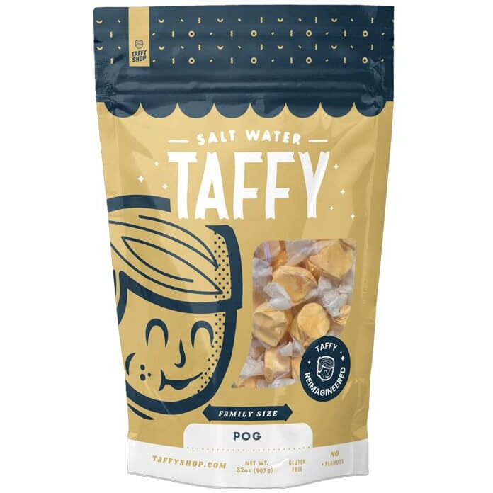 Taffy Shop Pog Juice (Passion Orange Guava) Salt Water Taffy - Small Batch Salt Water Taffies Made In The Usa - Super Soft, Sweet, Taffy Candy - Guaranteed Fresh - Gluten-Free, Soy-Free, Peanut-Free - Family (32Oz) Bag