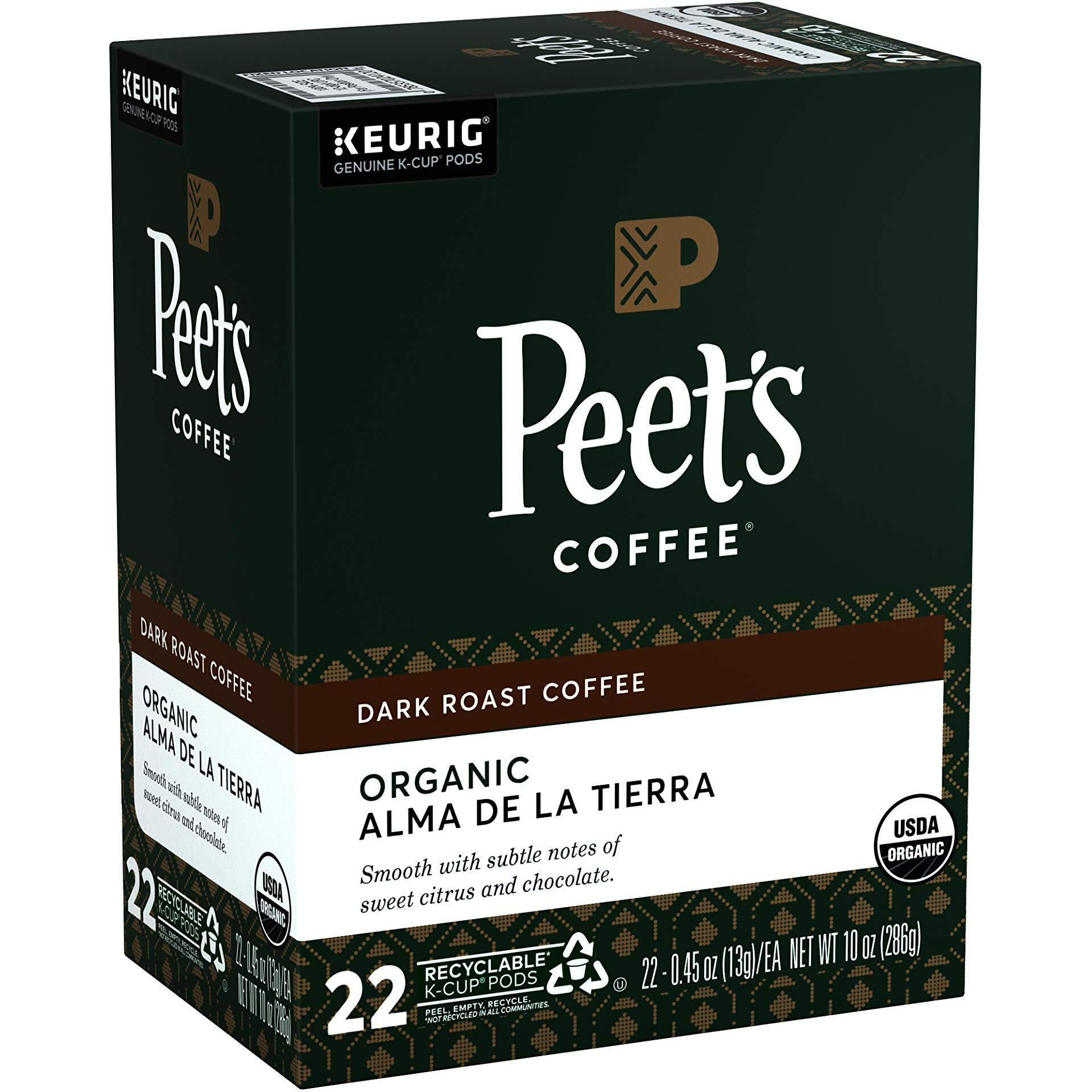 Peets Coffee Organic Alma De La Tierra K-Cup Coffee Pods For Keurig Brewers, Dark Roast, 22 Pods