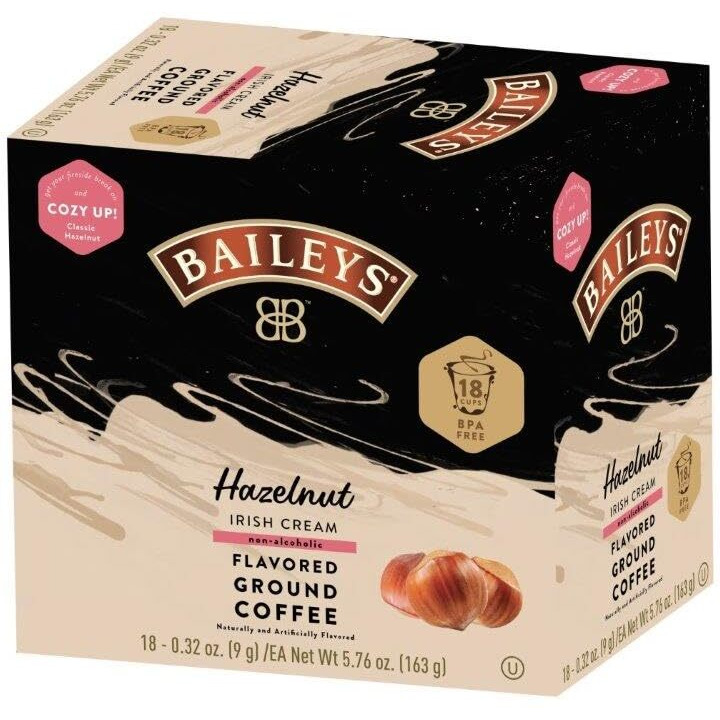 Ground Coffee, Medium Roast, Hazelnut Irish Cream Flavored Coffee Pods, 18Ct