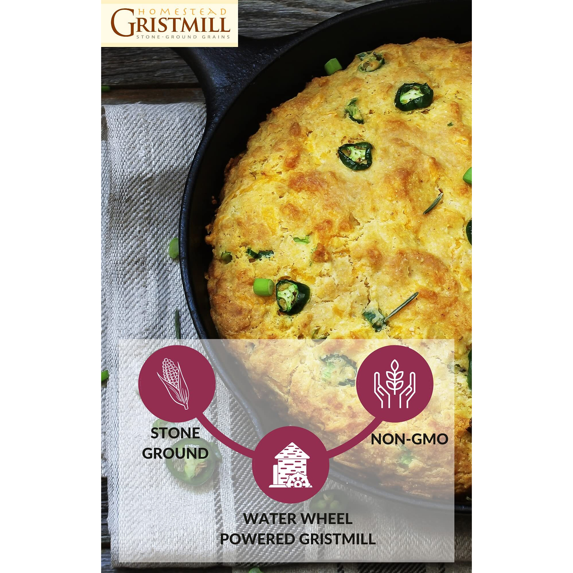 Homestead Gristmill Stone Ground Yellow Cornmeal - Non-Gmo, Chemical-Free Finely Ground Corn Meal- Long Shelf Life - Made In The Usa - 10 Pounds