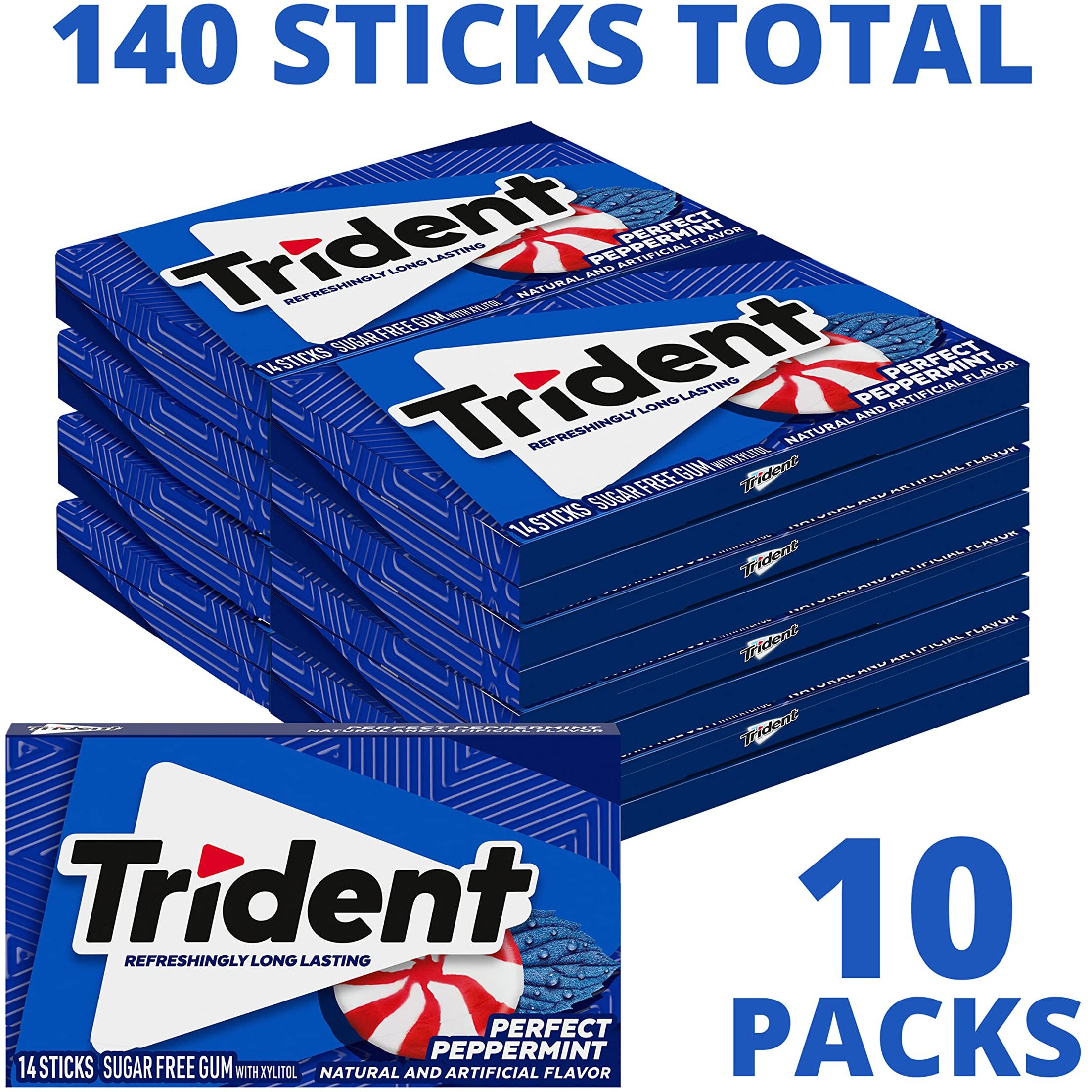 Trident Perfect Peppermint Sugar Free Gum, 14 Count (Pack Of 10)