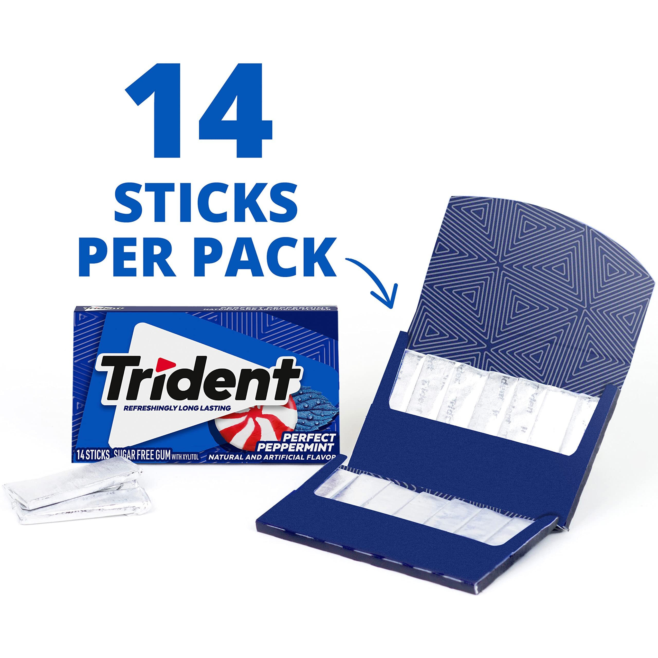 Trident Perfect Peppermint Sugar Free Gum, 14 Count (Pack Of 10)