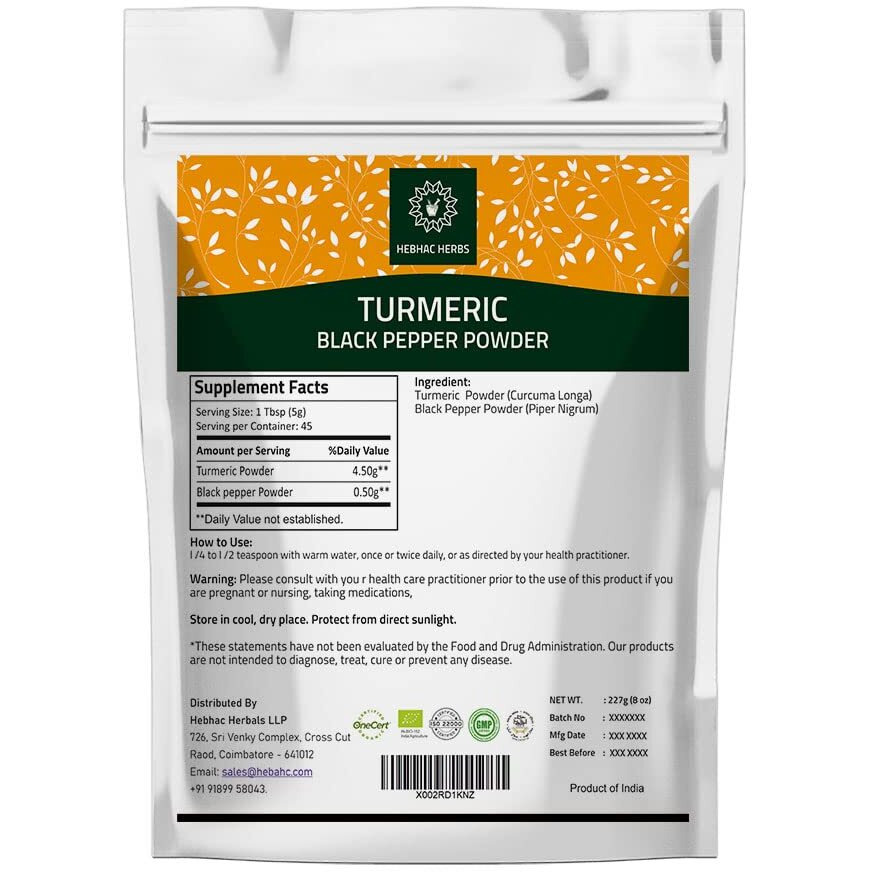 Turmeric Curcumin Powder With Black Pepper Powder 227G (8Oz) - Instant Drink Mix Powder Turmeric Curcumin Powder | Instant Drink Mix Powder