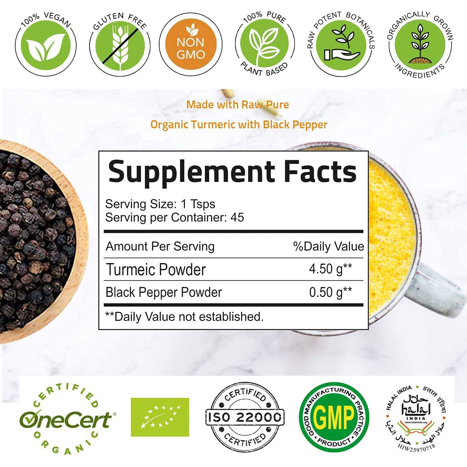 Turmeric Curcumin Powder With Black Pepper Powder 227G (8Oz) - Instant Drink Mix Powder Turmeric Curcumin Powder | Instant Drink Mix Powder