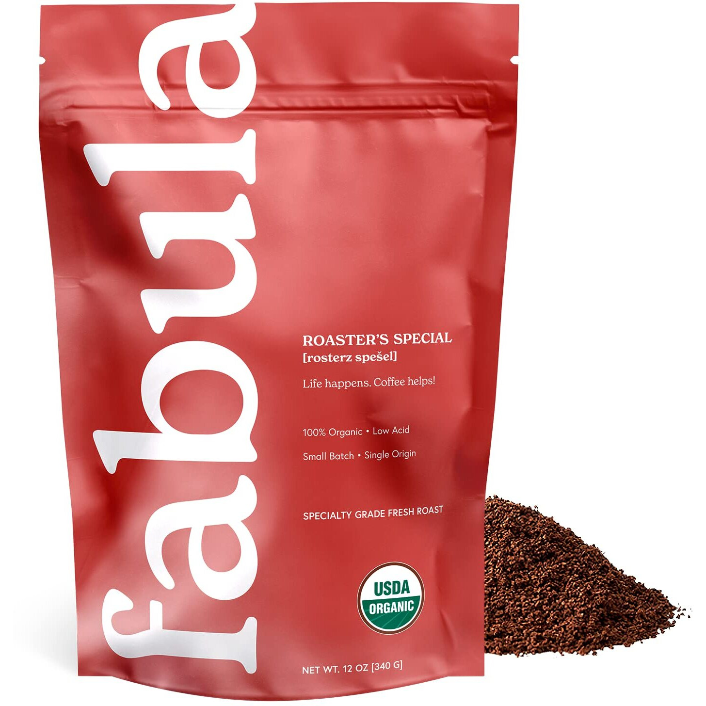 Fabula Coffee Half-Caff Medium Roast Freshly Grounded - Organic - Low Acid - Single Origin - Non-Gmo - Mold Free - 12 Ounces