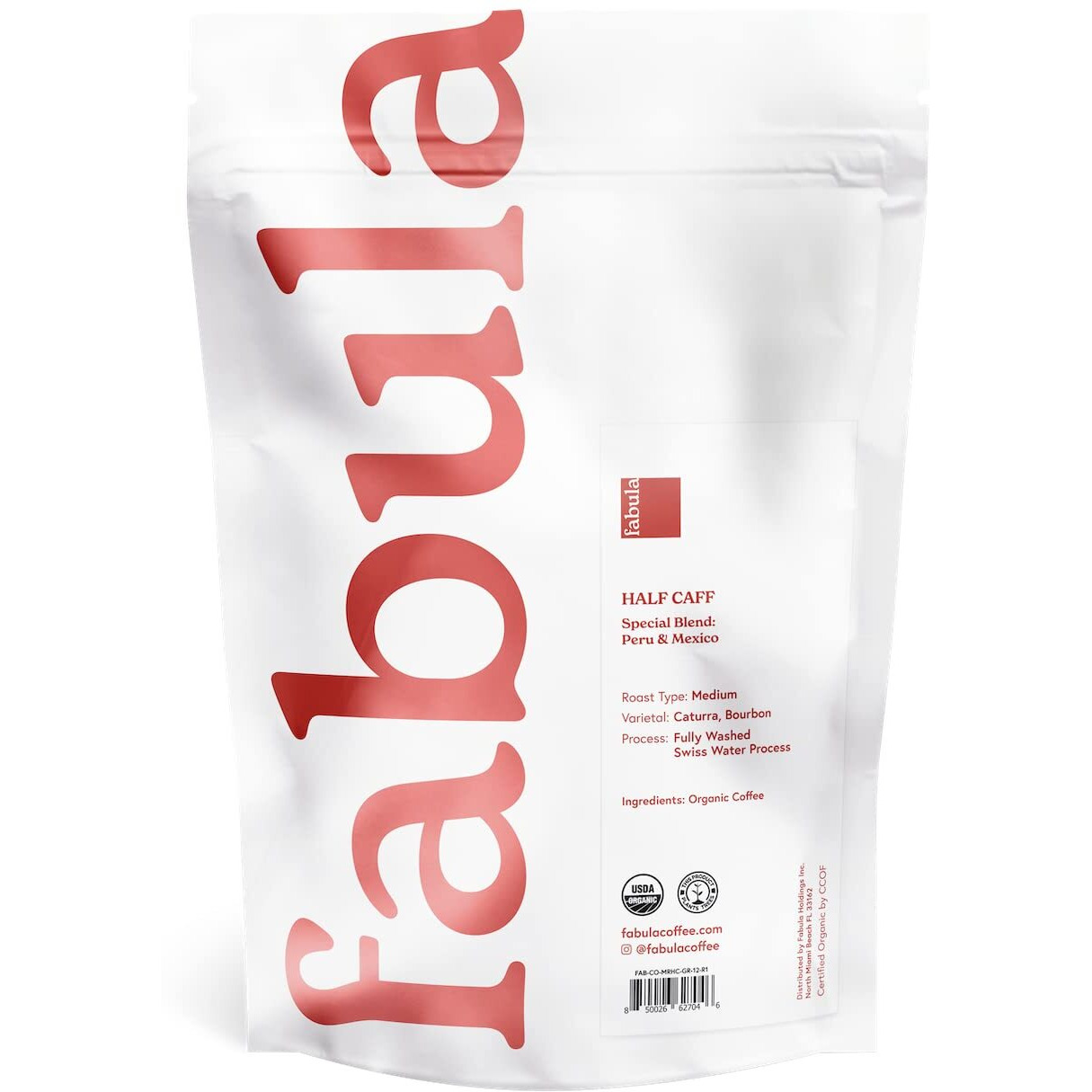 Fabula Coffee Half-Caff Medium Roast Freshly Grounded - Organic - Low Acid - Single Origin - Non-Gmo - Mold Free - 12 Ounces