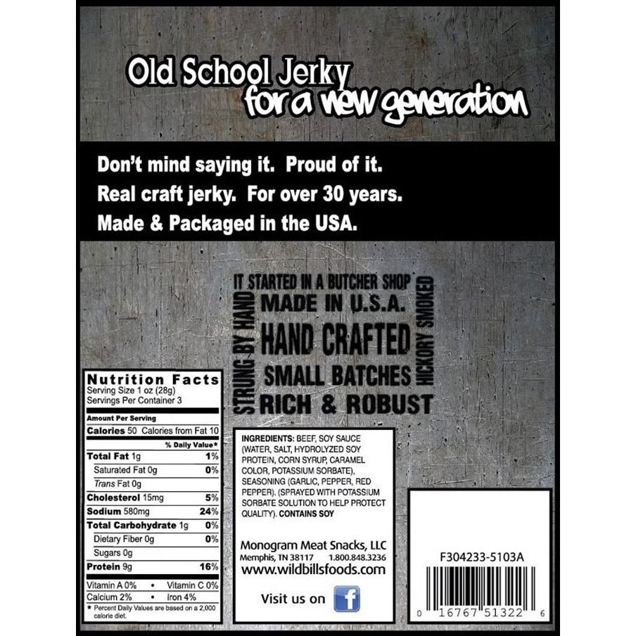 Wild Bill's 3Oz Hickory Smoked Beef Jerky Packs (4 Re-Sealable 3Oz Beef Jerky Packs Per Bag)