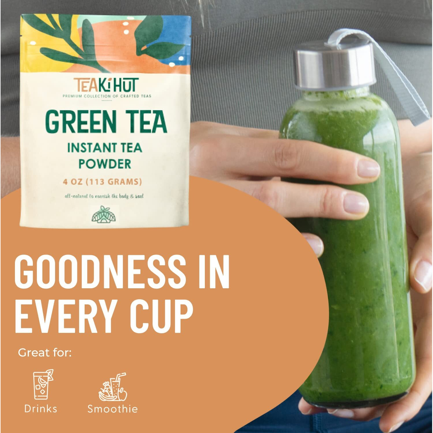 Teaki Hut Instant Green Tea Powder, Refreshing Unsweetened Drink Powder, Premium Green Tea Instant Powder For Beverages, Smoothies Or Baked Goods, Green Tea Detox, Great Hot Or Cold - 4 Oz