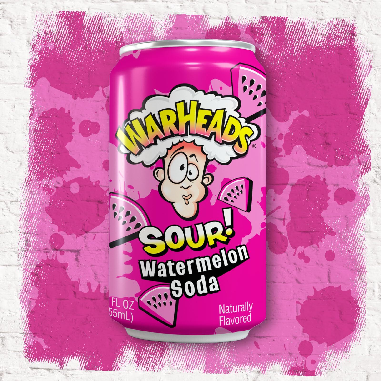 Sour Fruity Soda With Classic Warheads Flavors - Perfectly Balanced Sweet And Sour Soda - Warheads Candy Throwback Treat, Soda, Cocktail Mixer, Pack Of 12, 12Oz Cans (Watermelon)