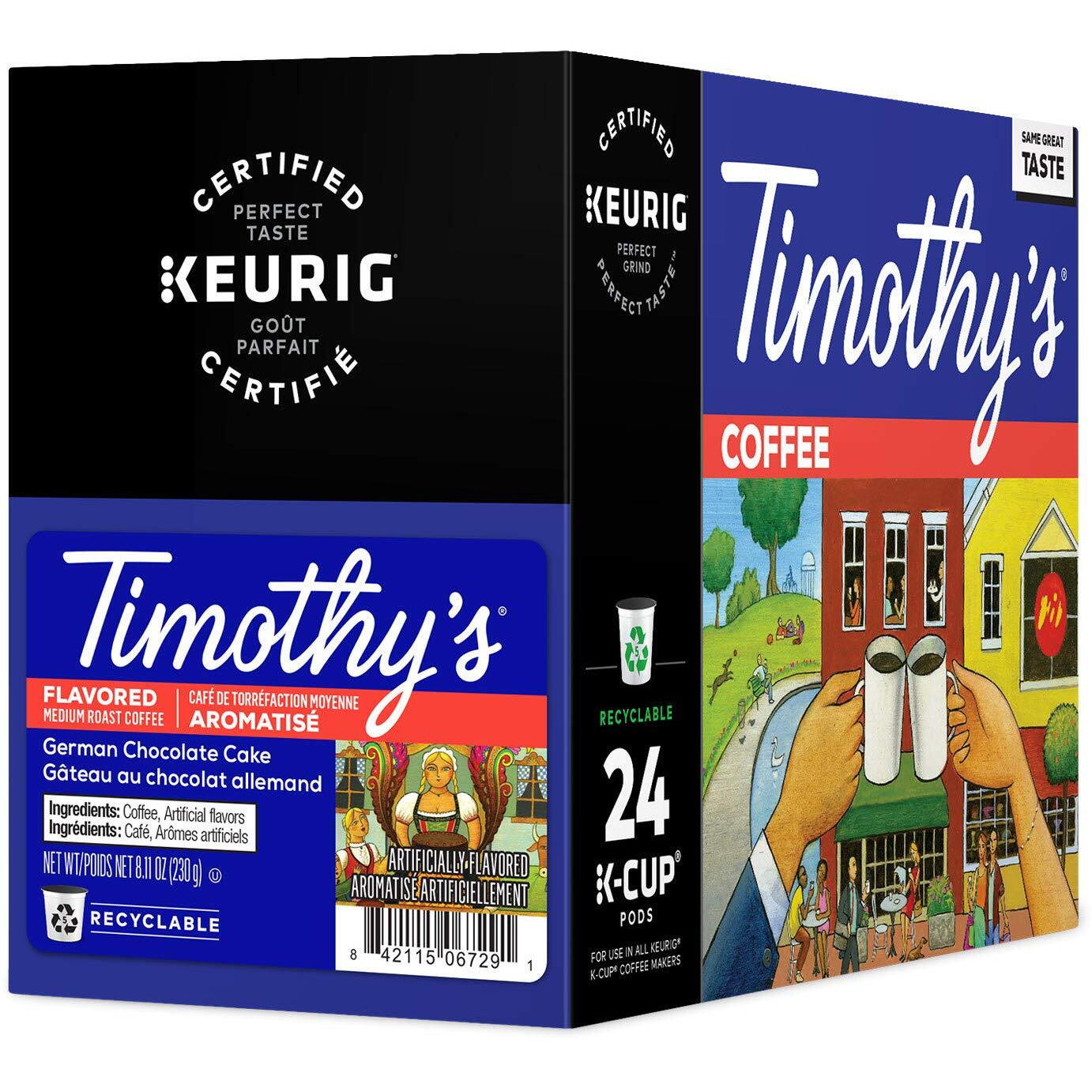 Timothy's German Chocolate Cake Coffee, Single-Serve Keurig K-Cup Pods, Flavored Medium Roast Coffee, 96 Count
