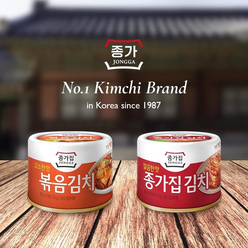 Jongga Stir-Fried Can Kimchi (Pack Of 4), Shelf Stable Canned Kimchi, Spicy Korean Authentic Fermented Pickled Cabbage, Perfect With Ramen, Noodles And Rice