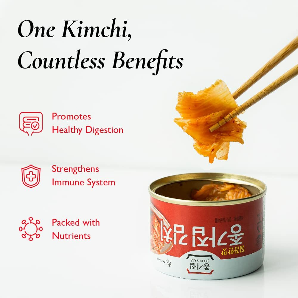 Jongga Stir-Fried Can Kimchi (Pack Of 4), Shelf Stable Canned Kimchi, Spicy Korean Authentic Fermented Pickled Cabbage, Perfect With Ramen, Noodles And Rice