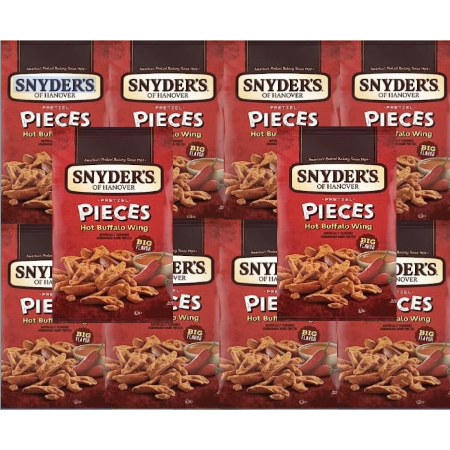 Snyder's Hot Buffalo Wing Pretzels - 2.25 Ounce Bags, 10 Bag Set, Spicy Snack