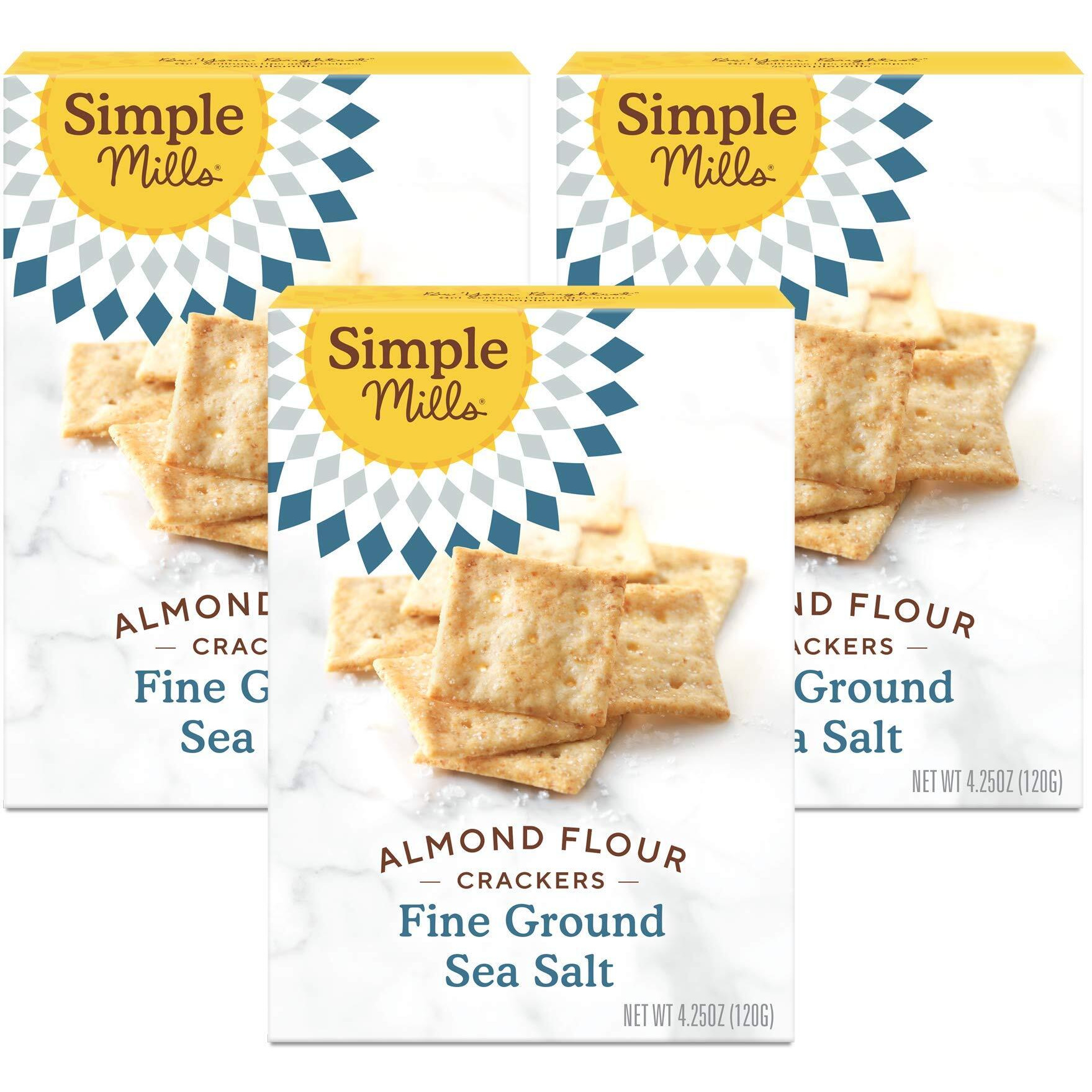 Simple Mills Almond Flour Crackers, Fine Ground Sea Salt - Gluten Free, Vegan, Healthy Snacks, 4.25 Ounce (Pack Of 3)