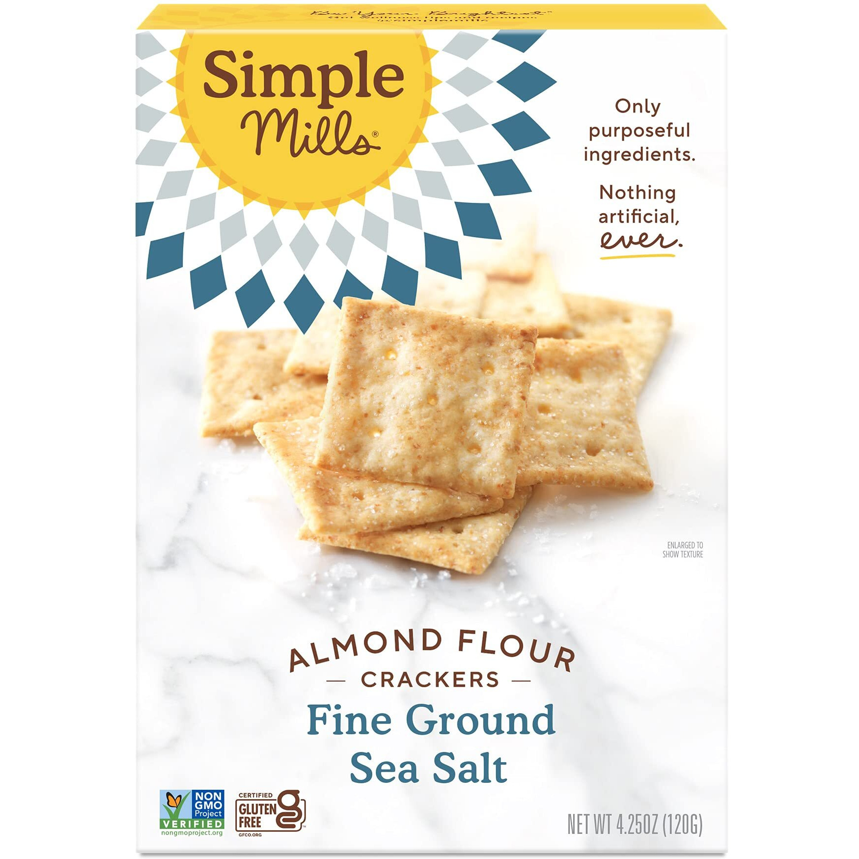 Simple Mills Almond Flour Crackers, Fine Ground Sea Salt - Gluten Free, Vegan, Healthy Snacks, 4.25 Ounce (Pack Of 3)