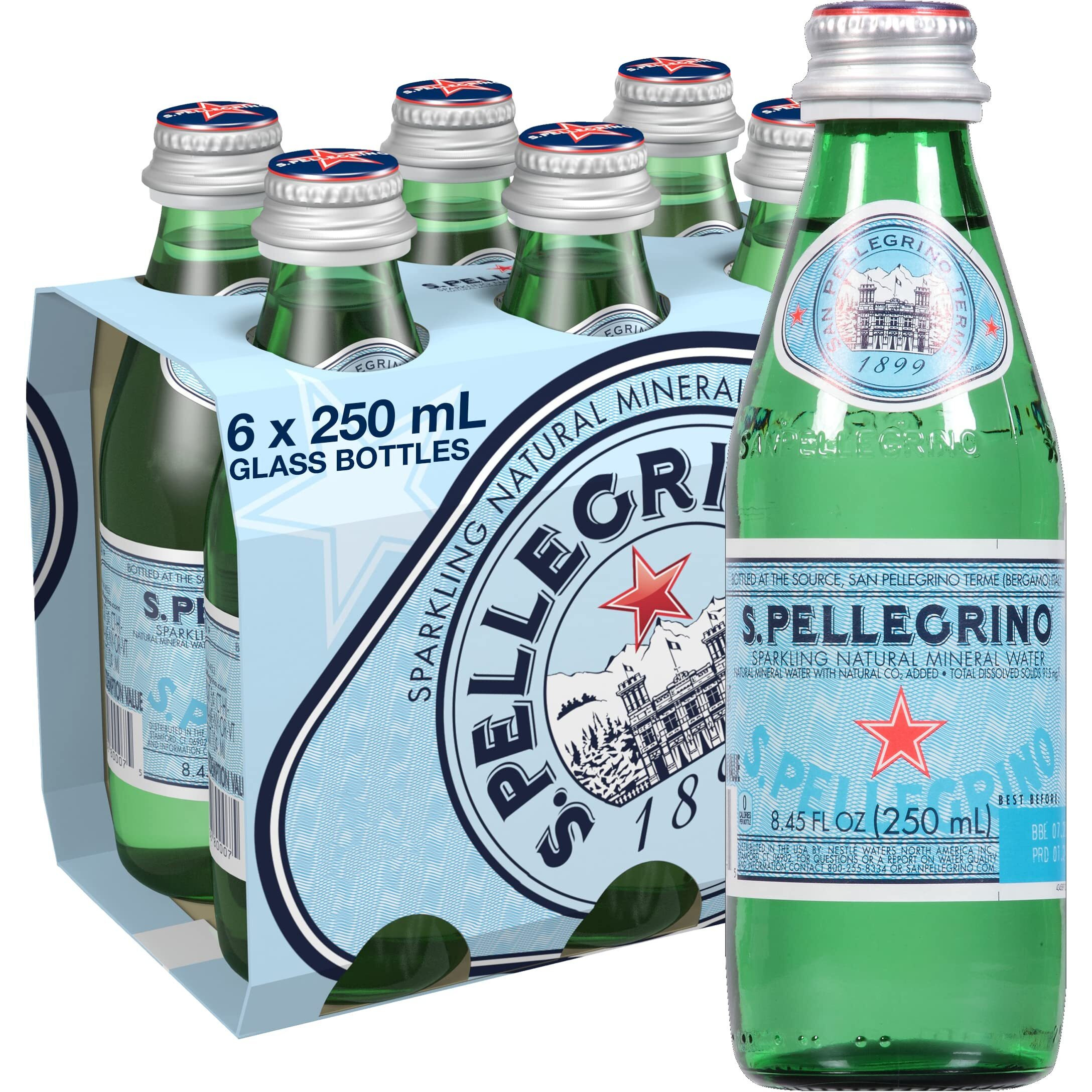 S.Pellegrino Sparkling Natural Mineral Water, 8.45 Fl Oz. Glass Bottle (24 Count)