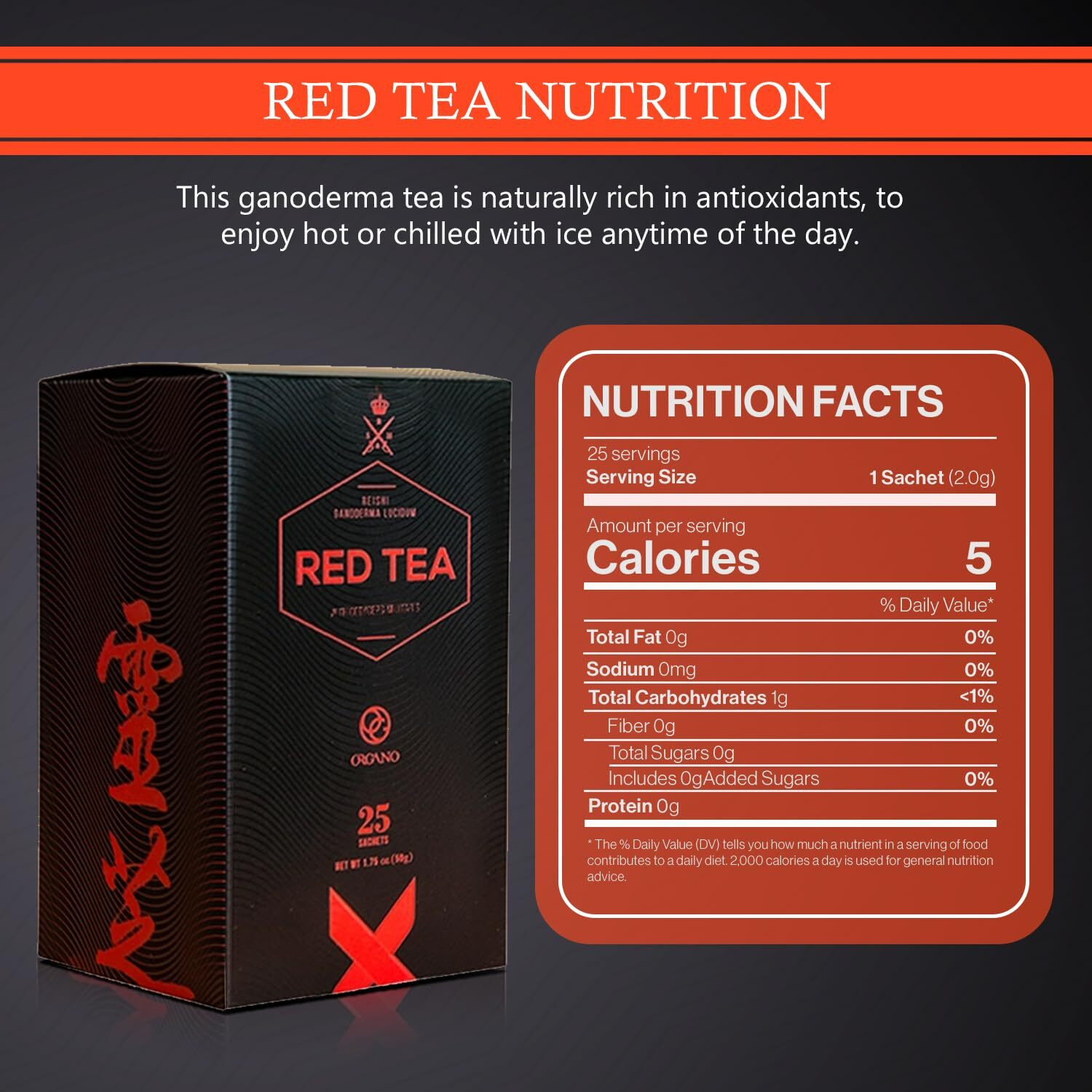 Organo Red Tea With Cordyceps And Ganoderma Lucidum (25 Sachets)