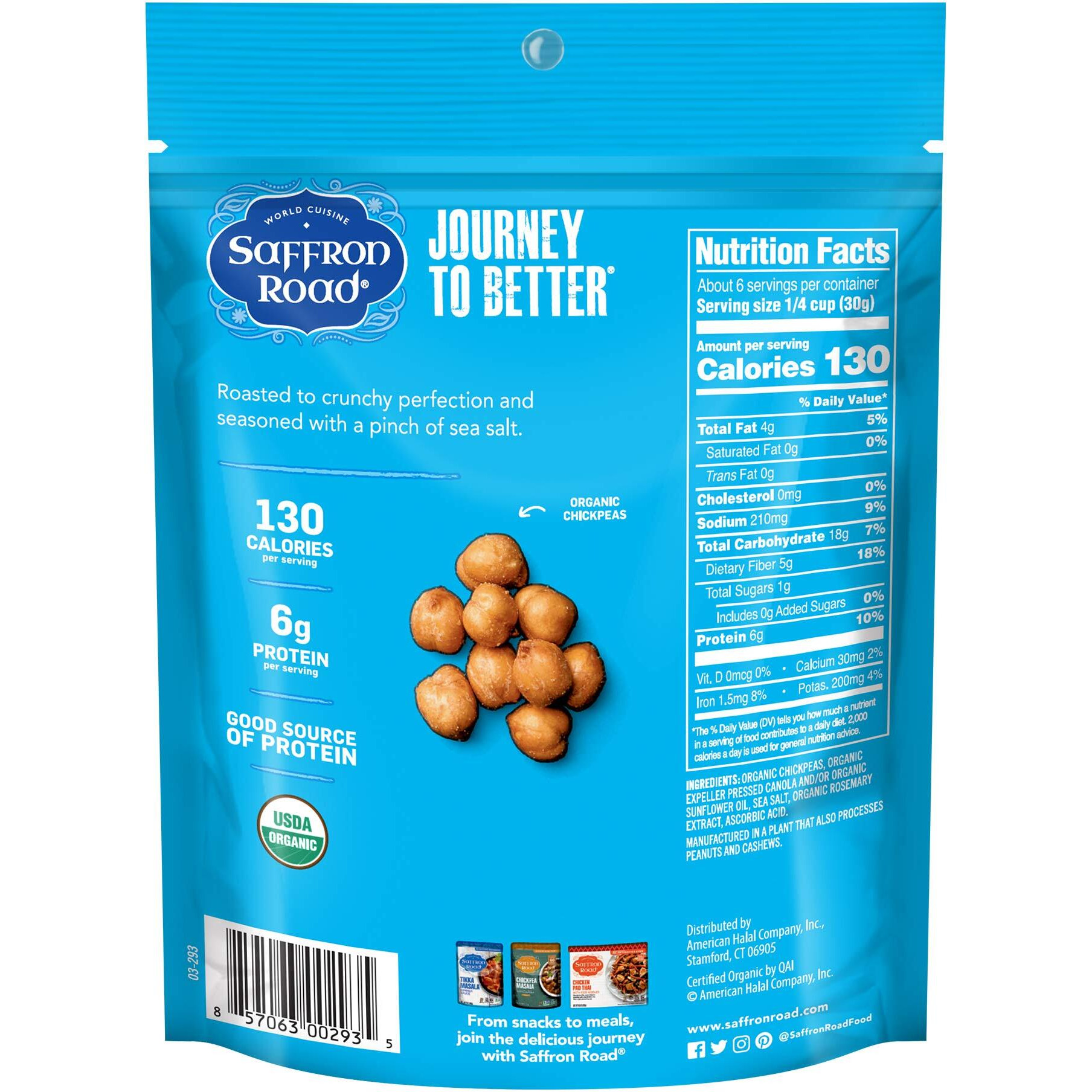 Saffron Road Organic Crunchy Chickpea Snacks-Gluten Free, Non-Gmo, Halal, Kosher, Vegan (Sea Salt, 6 Oz (4 Pack))